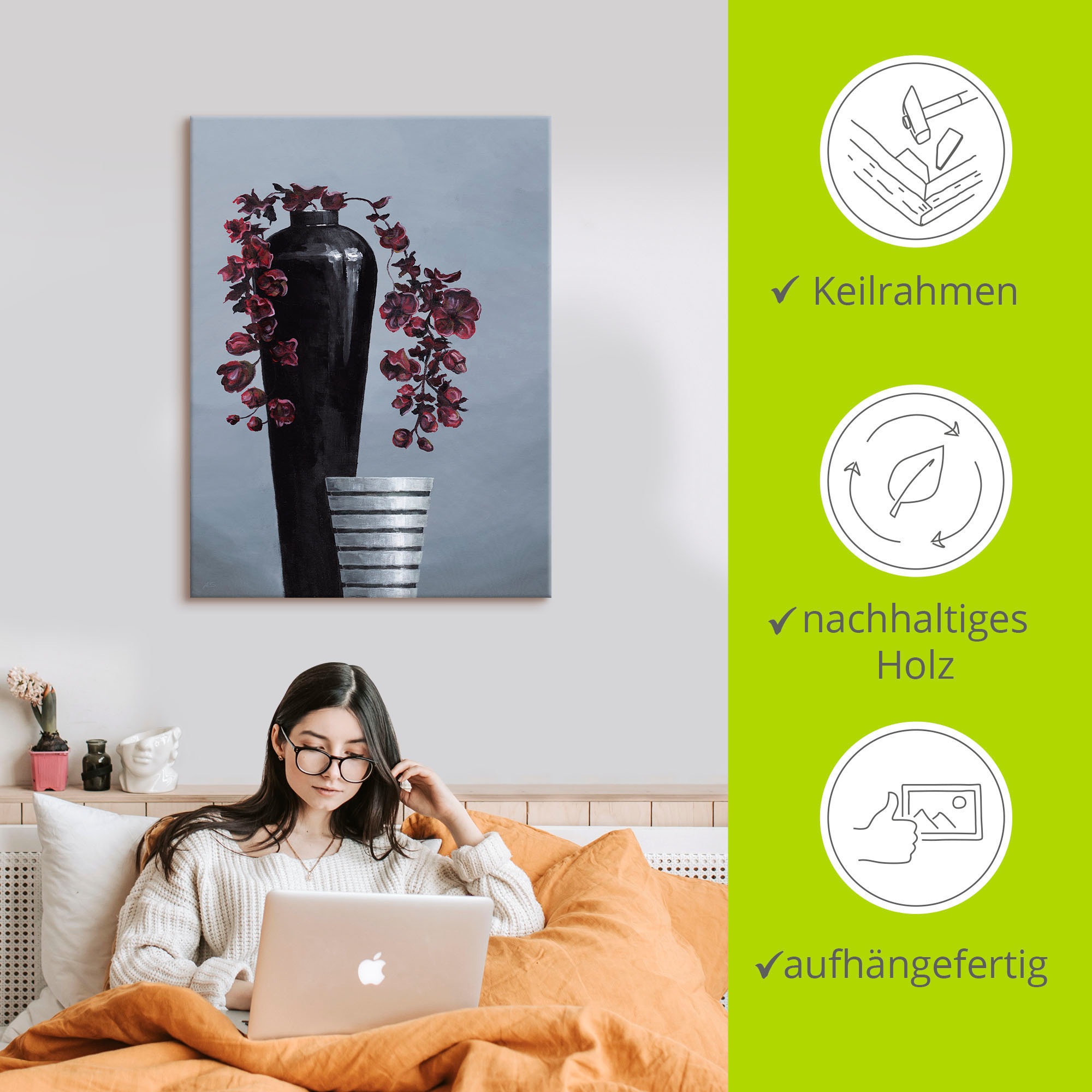 Artland Wandbild »Metallische Vasen«, Vasen & Töpfe, (1 St.), als Alubild, Outdoorbild, Leinwandbild, Wandaufkleber, versch. Größen