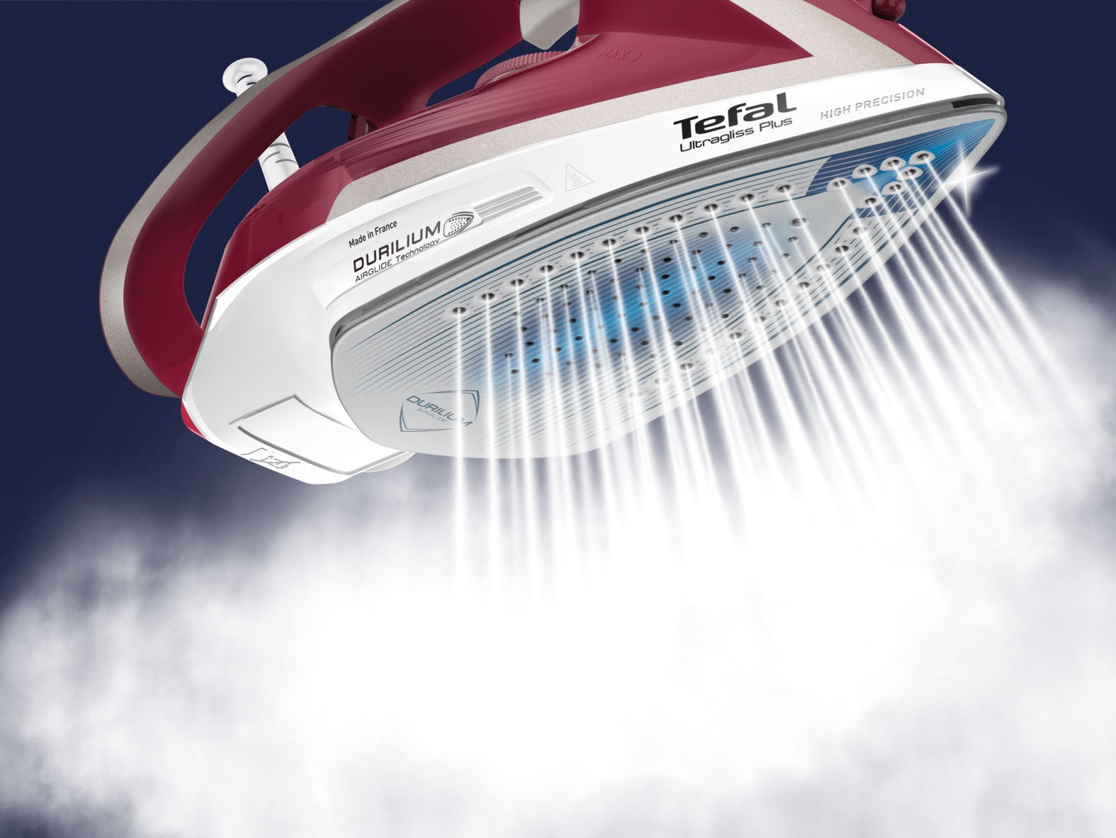 Tefal Dampfbügeleisen »Ultragliss Plus, 2800 Watt, Dampfstoß: 250 g/Min., kurze Aufheizzeit,«, 2800 W, Eco Mode, kratzfeste Bügelsohle, dunkelrot/silber, FV6810