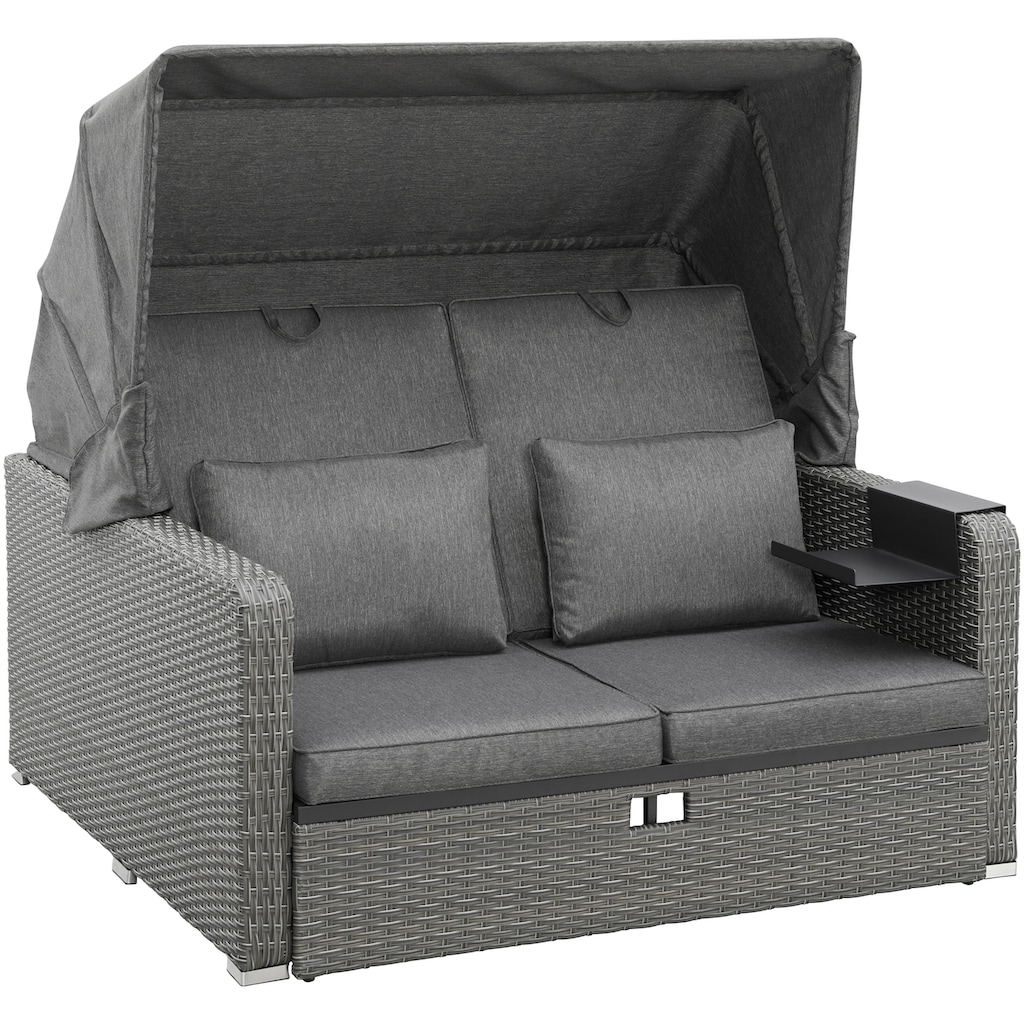 KONIFERA Loungebett »Sylt«, (Set, 8 St.), ausziehbares Sofa, Hängetisch, mit klappbarem Dach, Strandkorb