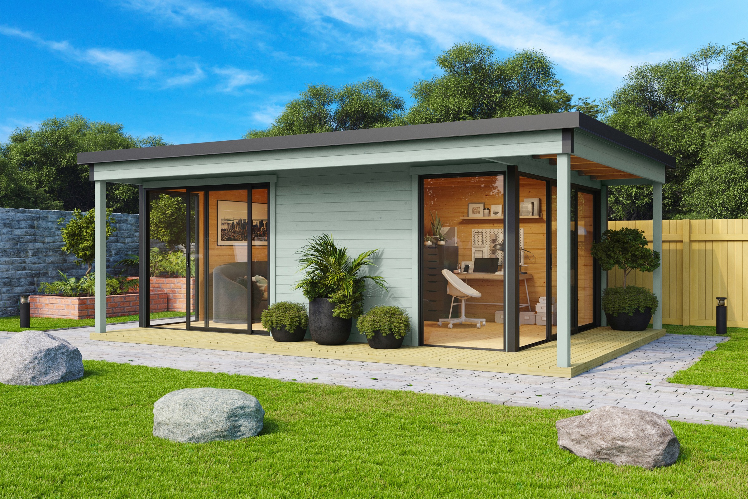 LASITA MAJA Gartenhaus »Domeo 3 Loggia Gletschergrün«, (Set), mit Überdachung, Position der Zwischenwand flexibel