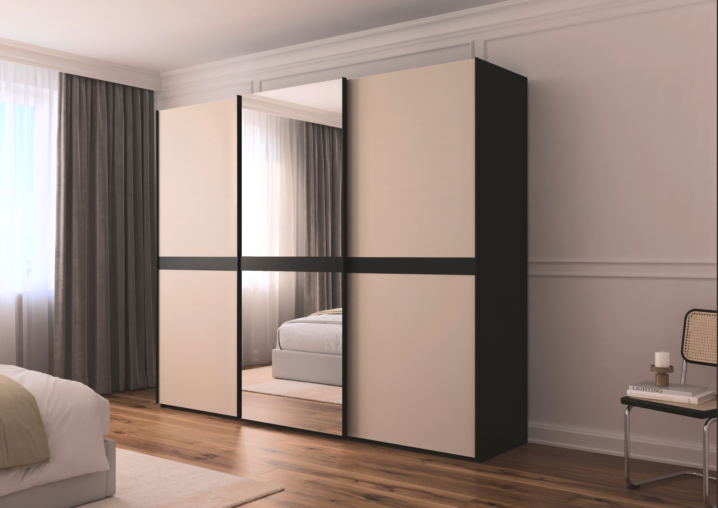 rauch Schwebetürenschrank »Kleiderschrank Schrank Garderobe Schlafzimmerschrank SCALE-LINE«, edle Optik mit Bauchbinde mit Glas/Spiegel-Front MADE IN GERMANY