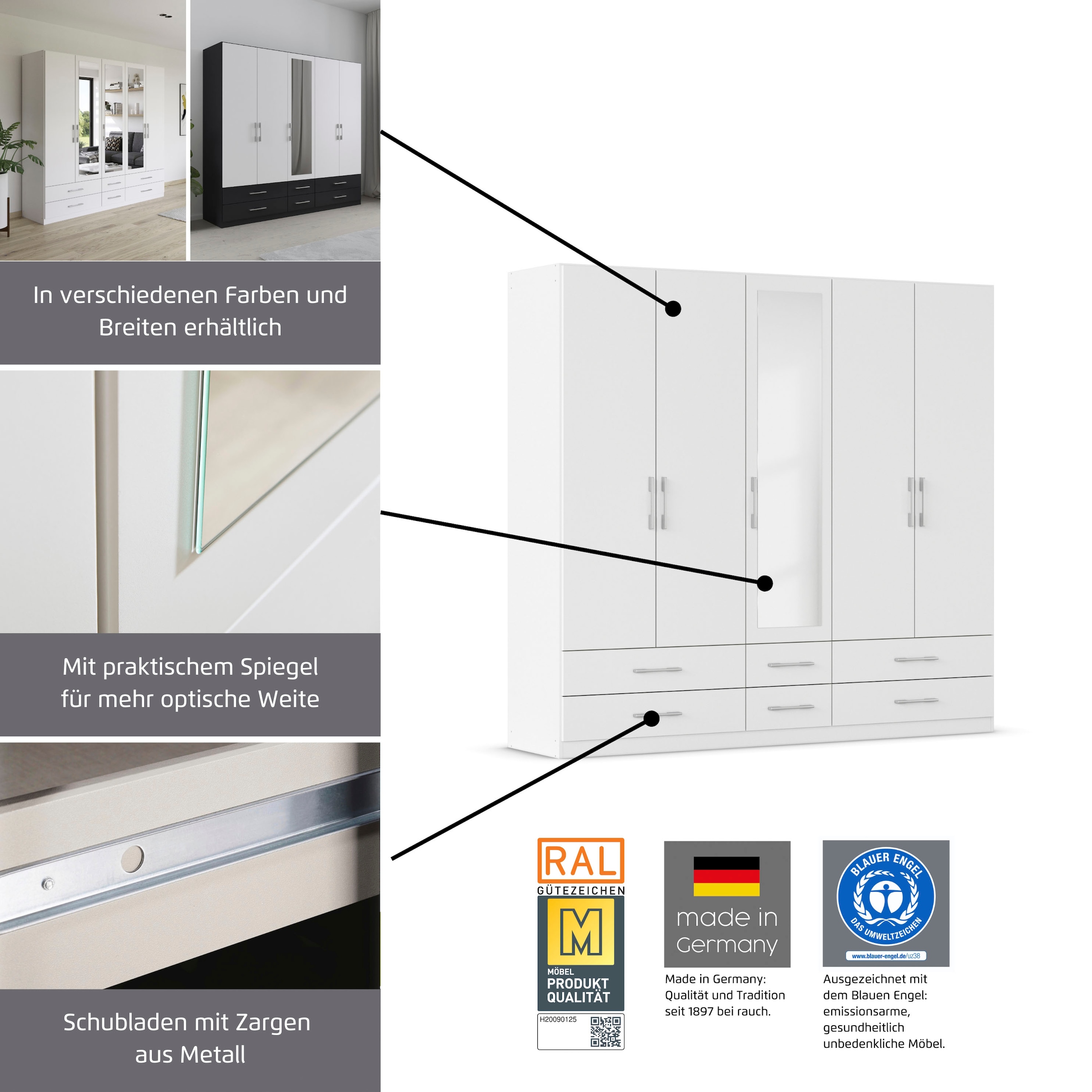 rauch Kleiderschrank »Schrank Garderobe Wäscheschrank HERSBRUCK in 2 Breiten« Breiten: 226 oder 271 cm, Höhe 210 cm, 