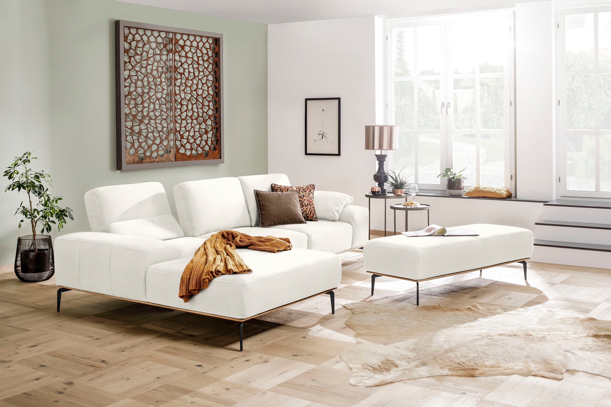 W.SCHILLIG Ecksofa »run, Designsofa mit tollem Sitzkomfort, bequem, L-Form«, mit Holzsockel, Füße in Schwarz pulverbeschichtet, Breite 299 cm