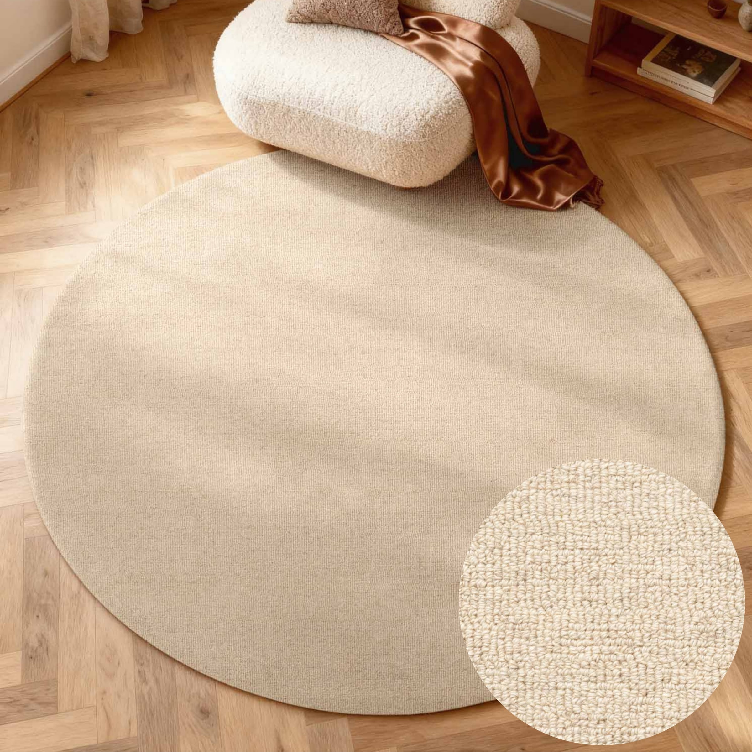 ELLE DECORATION Wollteppich »Knots« rund 13 mm Höhe Handtuft, Wolle, Rund, Feines Bouclé, Wohnzimmer, Schlafzimmer, Natur