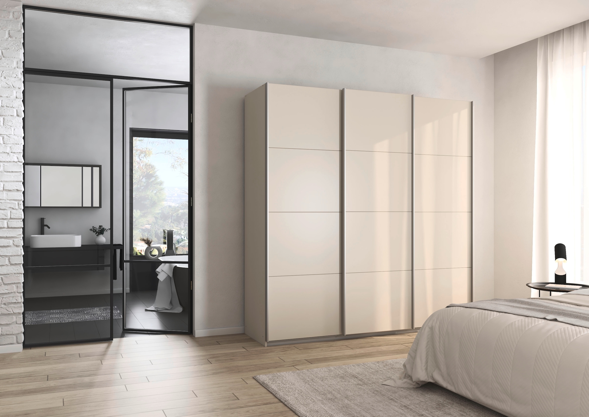rauch Schwebetürenschrank »Kleiderschrank Schrank Garderobe AGORDO mit Dekor- oder Hochglanzfront«, (in zwei Griff-Farben), durchdachte Innenausstattung, in 4 Breiten und 2 Höhen MADE IN GERMANY