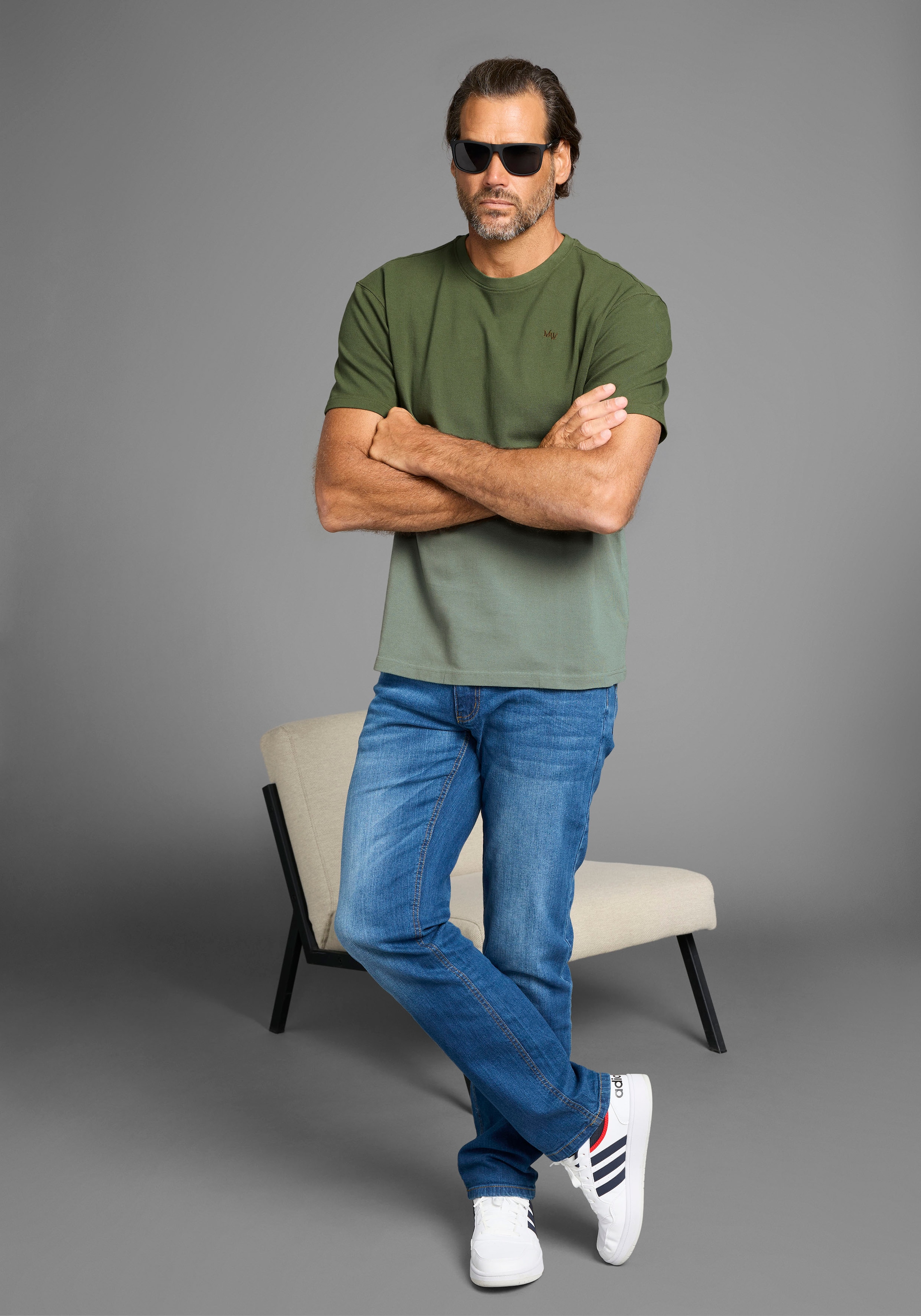Man's World T-Shirt, Kurzarm, Regular Fit, unifarben, Rundhalsausschnitt