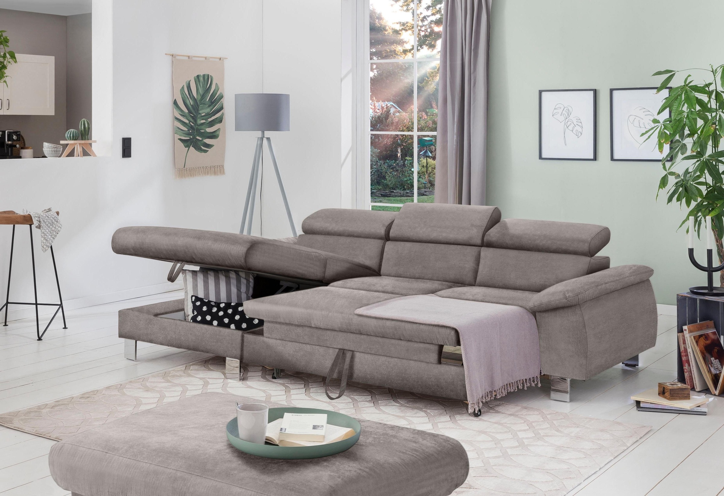 COTTA Ecksofa Komaris, Ecksofa, wahlweise mit RGB-LED-Beleuchtung und Bettfunktion/Bettkasten