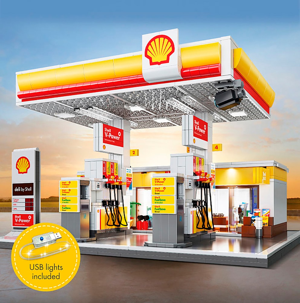 Jamara Konstruktions-Spielset »CaDA, Bricks, Shell Tankstelle mit Shop und Waschanlage (402857)« mit LED Licht