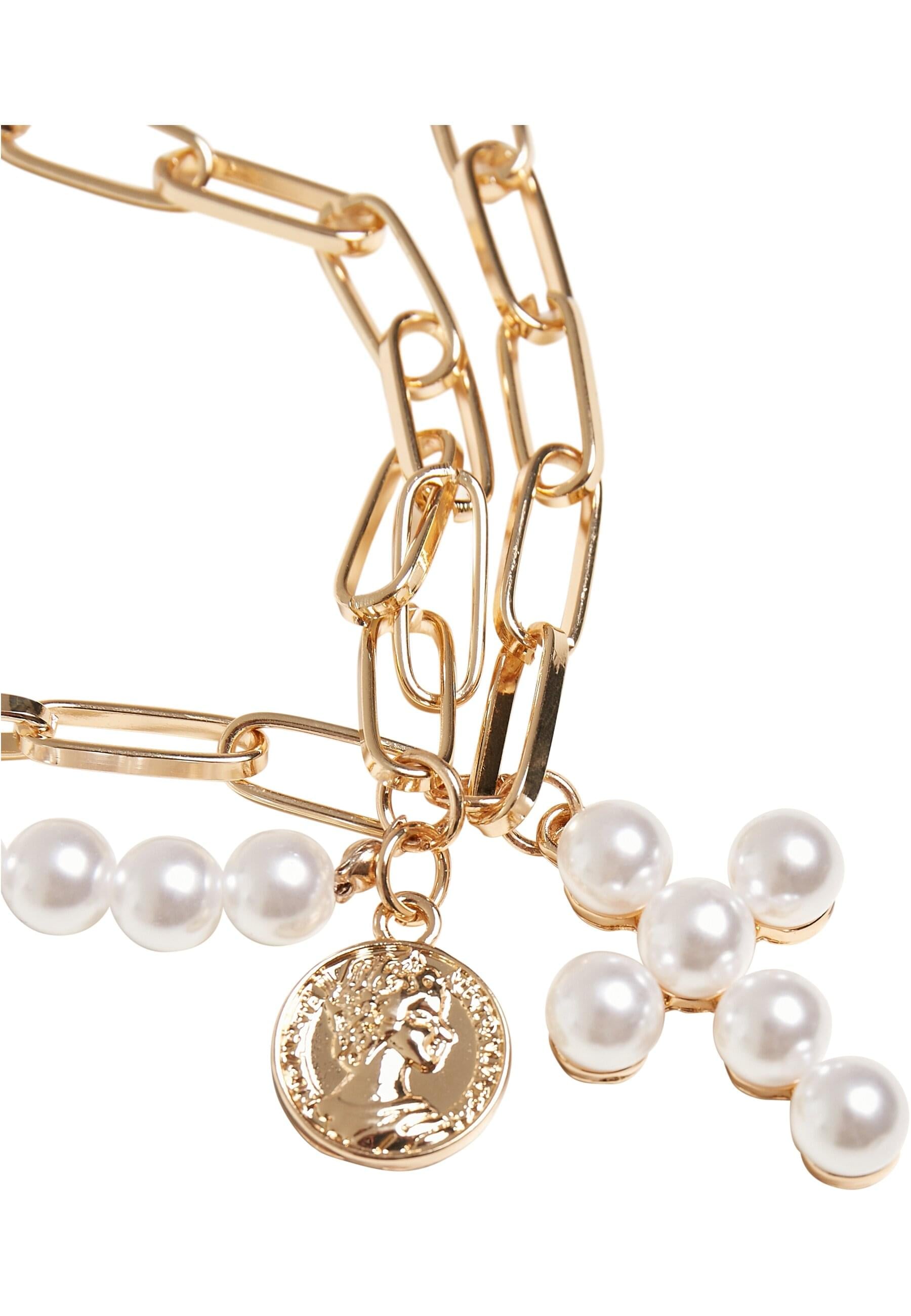 URBAN CLASSICS Edelstahlkette »Urban Classics Unisex Pearl Cross Layering Necklace«