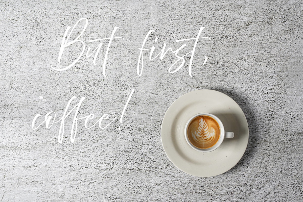 A.S. Création Vliestapete »Spruch Grau Weiß Fototapete „But first, coffee!“ günstig online kaufen