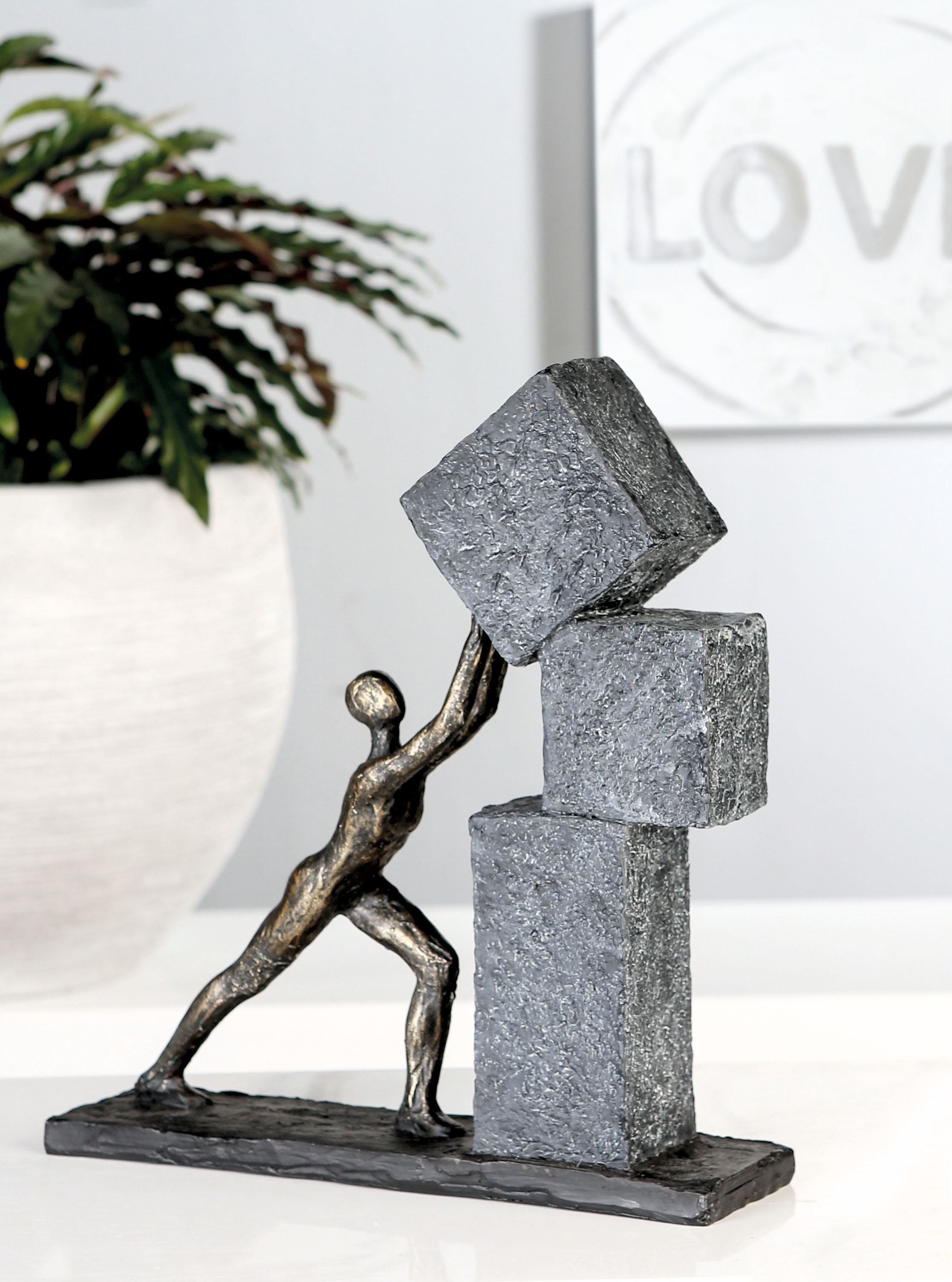 Casablanca by Gilde Dekofigur »Skulptur Stacking, bronzefarben/grau«, Dekoobjekt, Höhe 31 cm, mit Spruchanhänger, Wohnzimmer