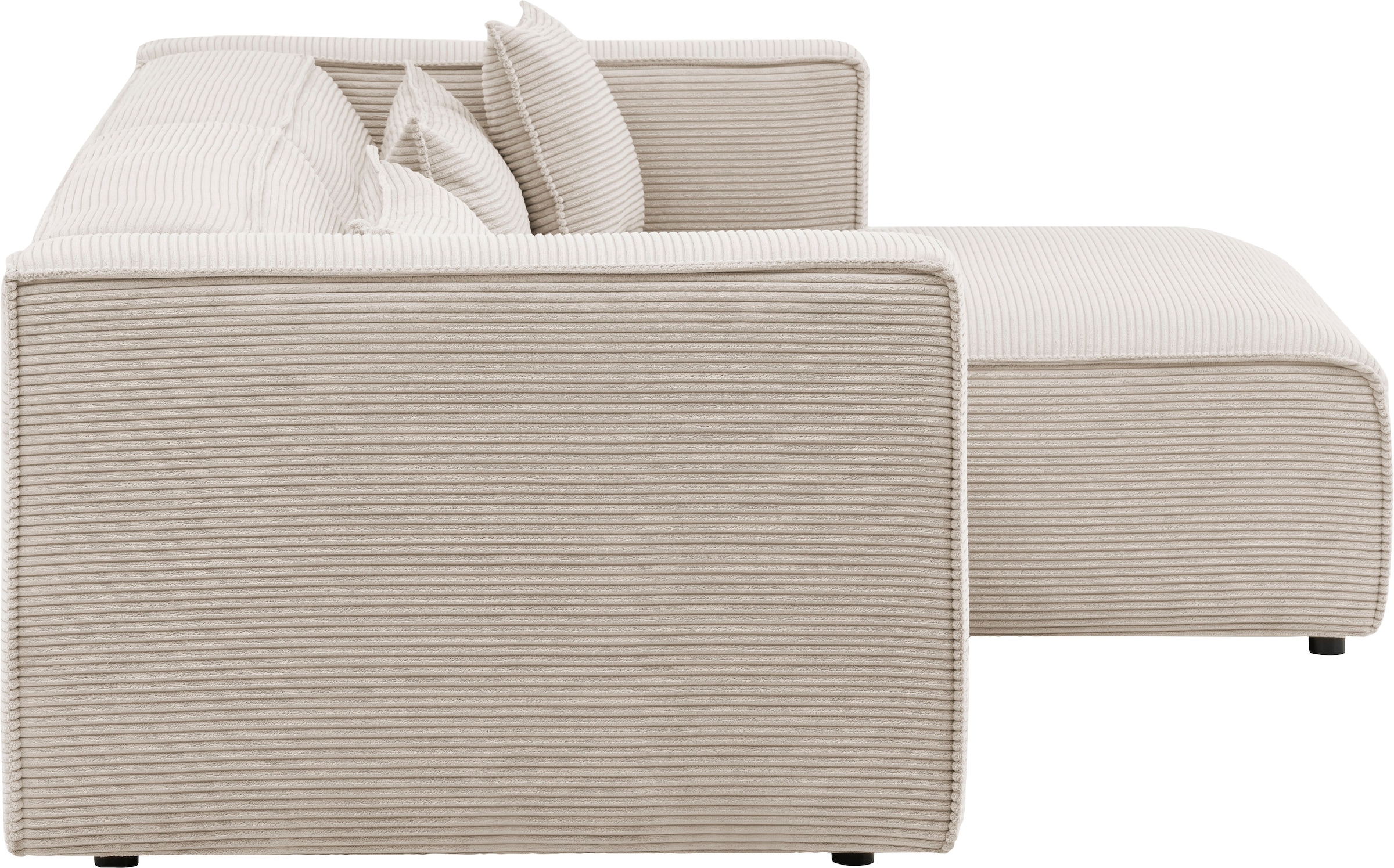 LeGer Home by Lena Gercke Ecksofa »PIARA mit Kedernaht in Cord oder Leinenoptik, moderne Couch in L-Form«, wahlweise Ottomane rechts/links, schwarze Füße, bequemer Sitzkomfort