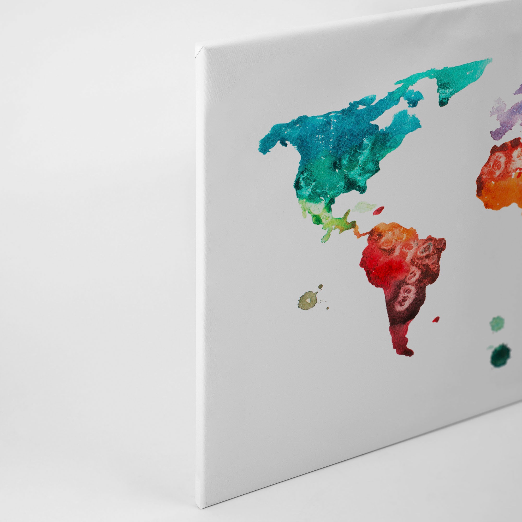 A.S. Création Leinwandbild »Colourful World«, Kunst-Weltkarte-Kinder, (1 St.), Atlas Weltkarte Bunt Aquarell Keilrahmen Leinwand-Bild Wohnzimmer Wand