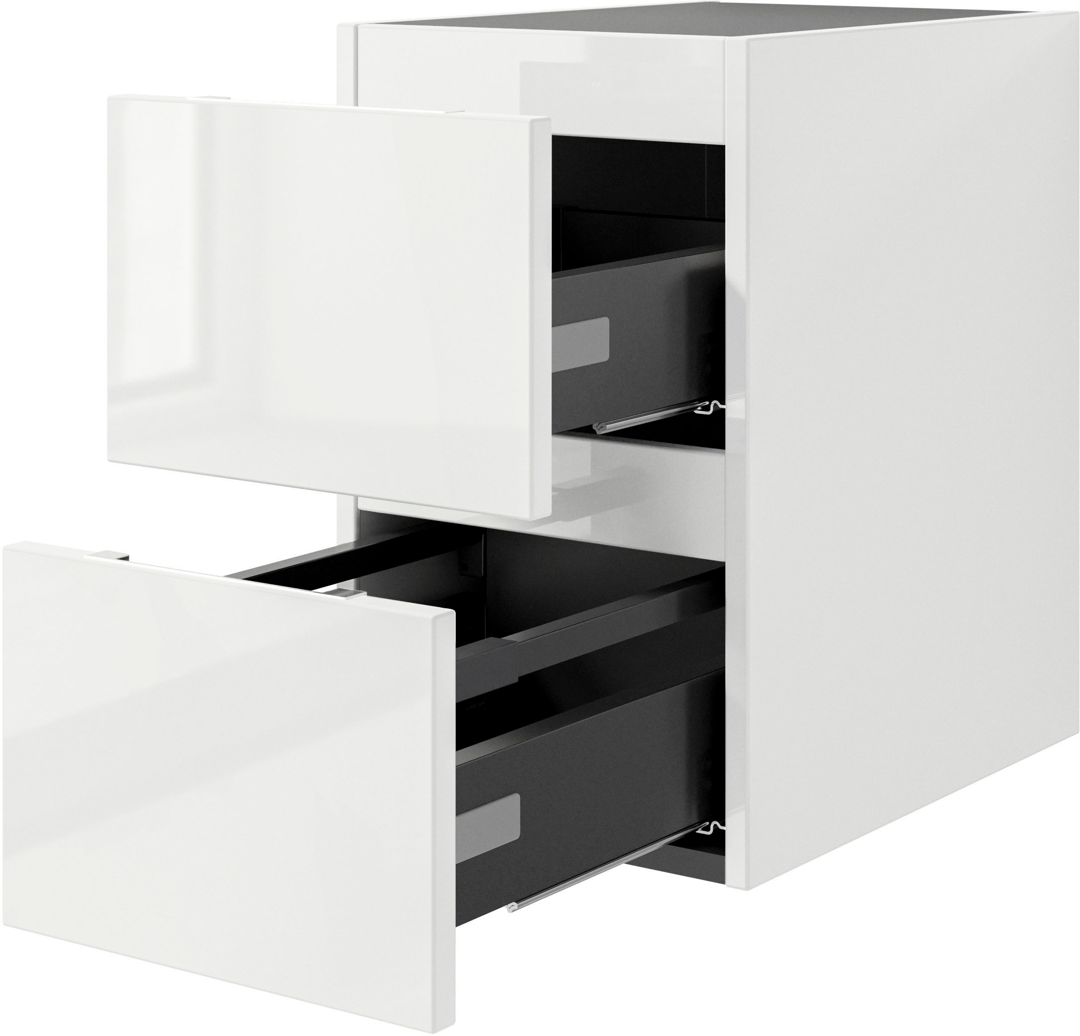 Saphir Waschtisch »Serie 4035 Keramik-Aufsatzbecken mit Unterschrank, 88 cm breit«, Waschplatz mit 4 Schubladen, Griffuge, Schneeweiß Glanz