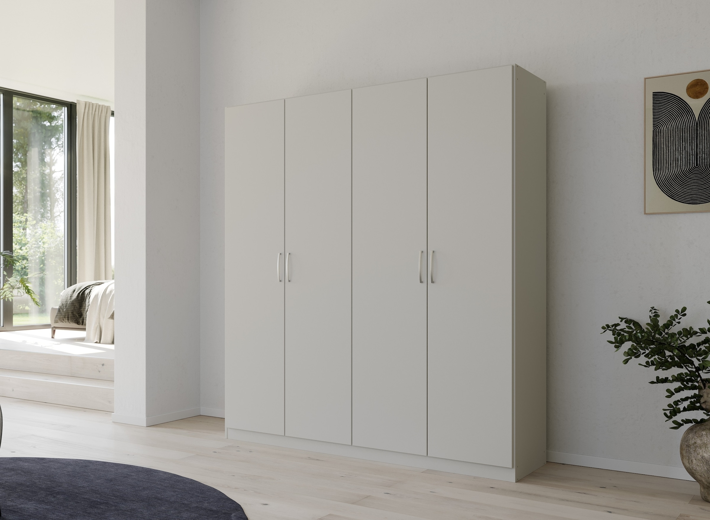 rauch Drehtürenschrank »Kleiderschrank Schrank Garderobe Ankleide PURE BY QUADRA SPIN« Breiten: 181/226/271 cm, Höhe 210 cm,  mit Spiegel, in puristischem Design, Griffe alufarben MADE IN GERMANY