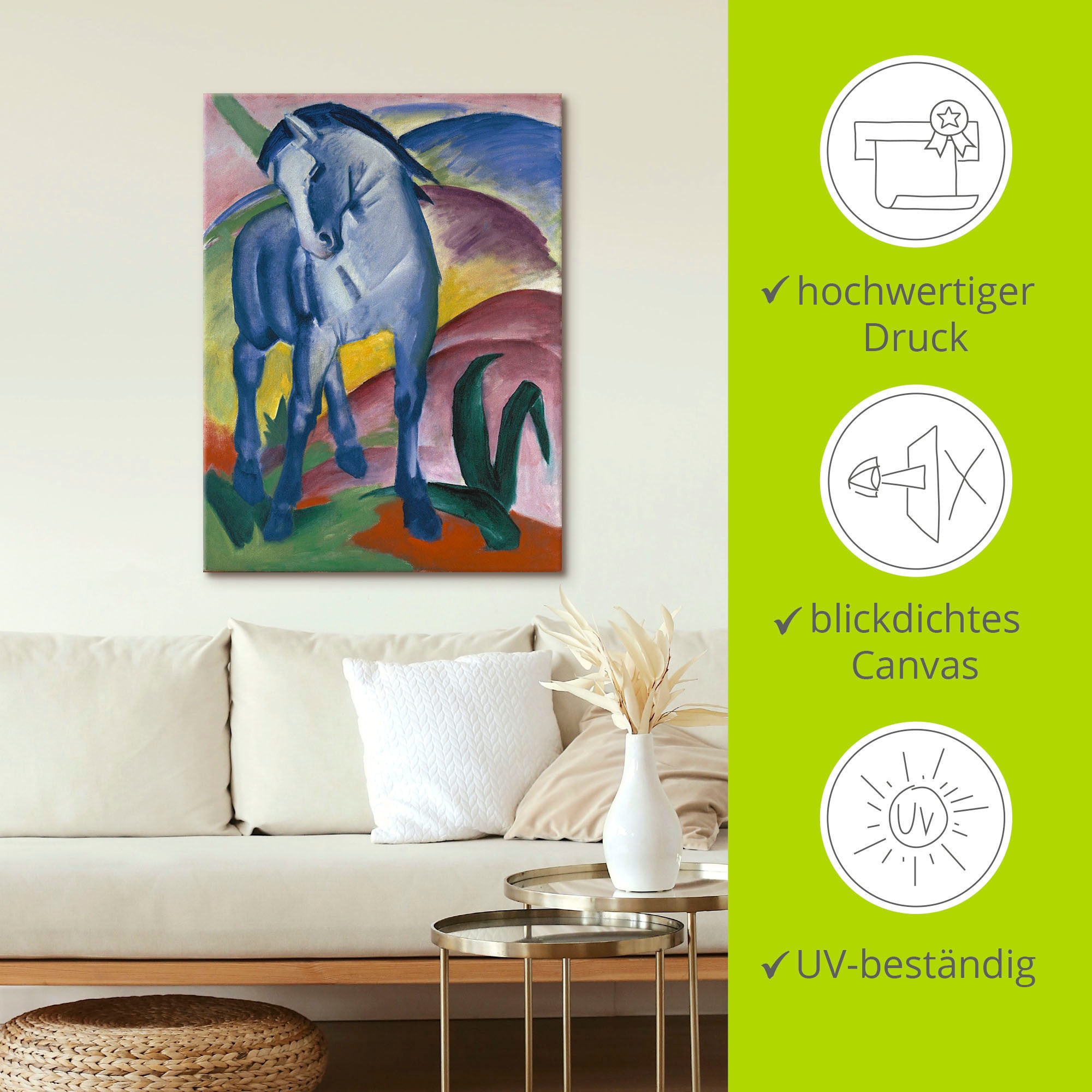 Artland Wandbild »Blaues Pferd I. 1911.«, Haustiere, (1 St.), als Alubild, Outdoorbild, Leinwandbild, Poster, Wandaufkleber