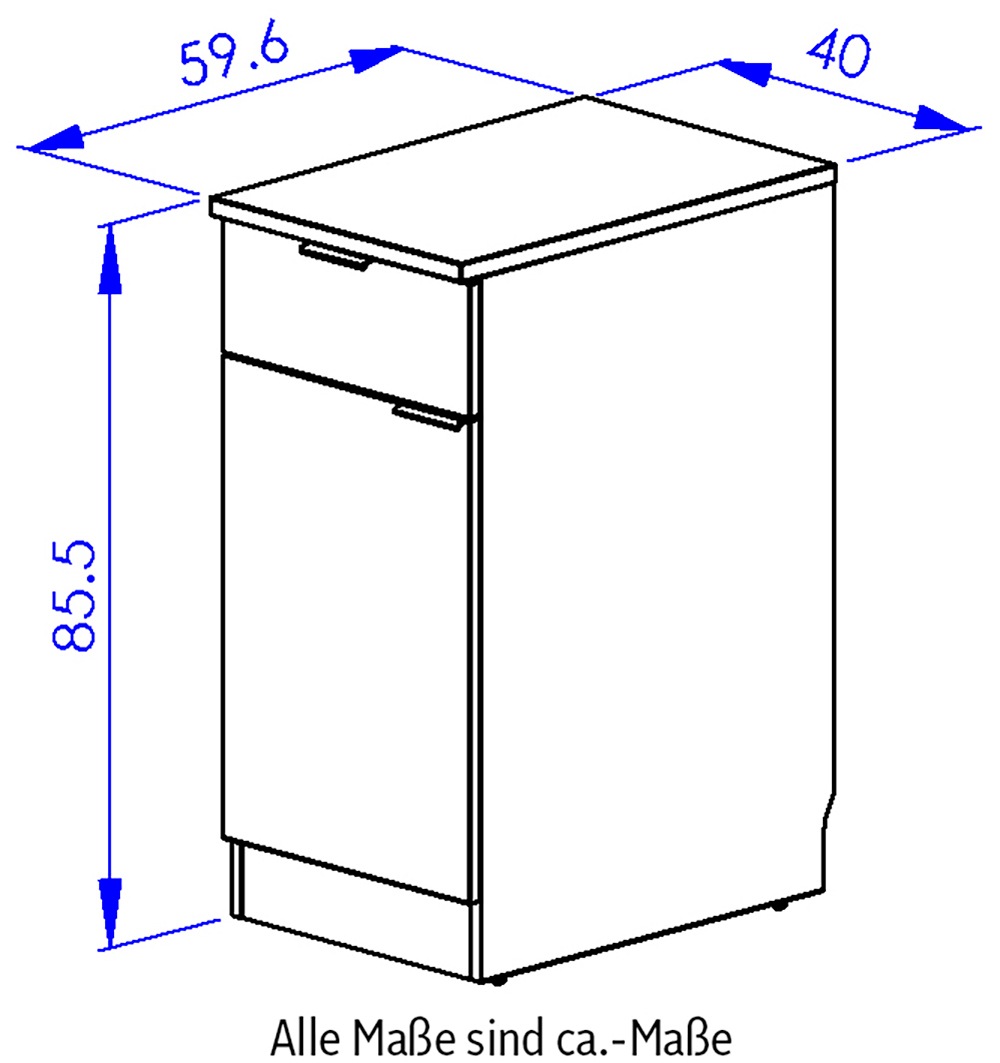 Gami Unterschrank »Eden Küche Unterschrank B.40 1 Tür  1 Schublade« Unterschrank mit 1Tür und 1 Schublade Breite 40 cm