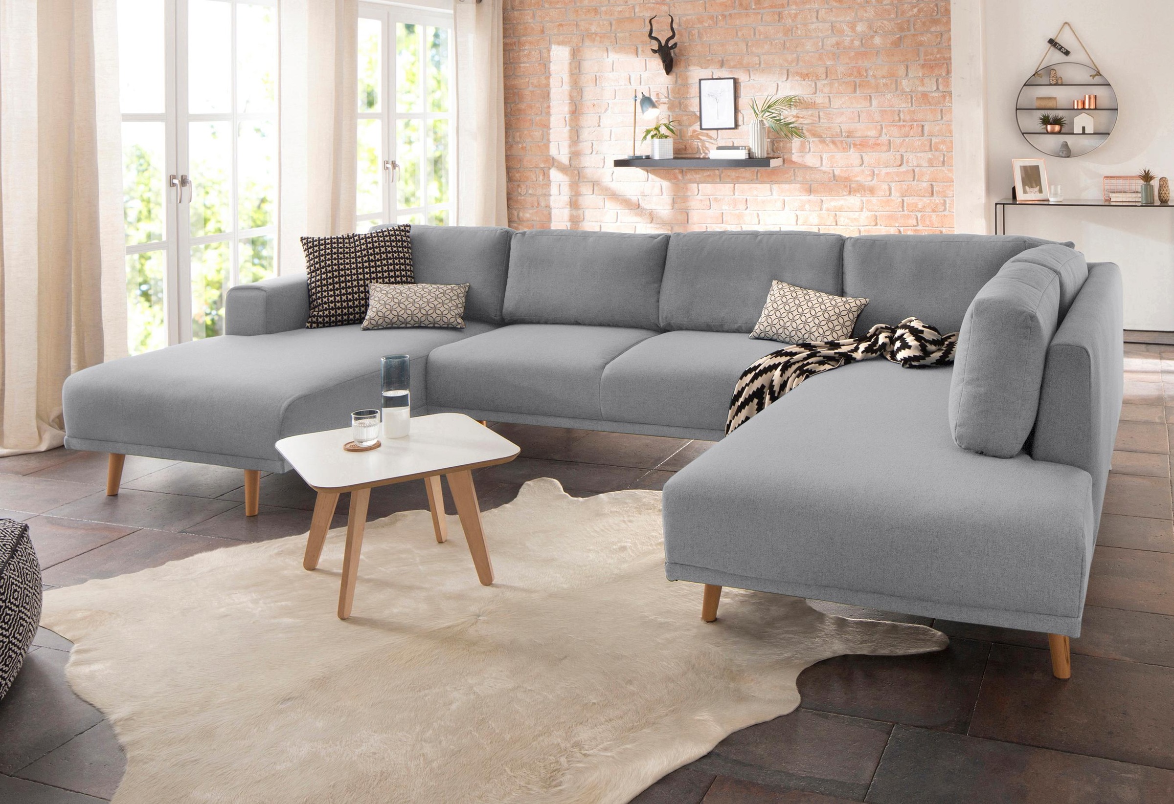 Home affaire Wohnlandschaft »Lasse U-Form«, im scandinavischem Stil mit Hol günstig online kaufen