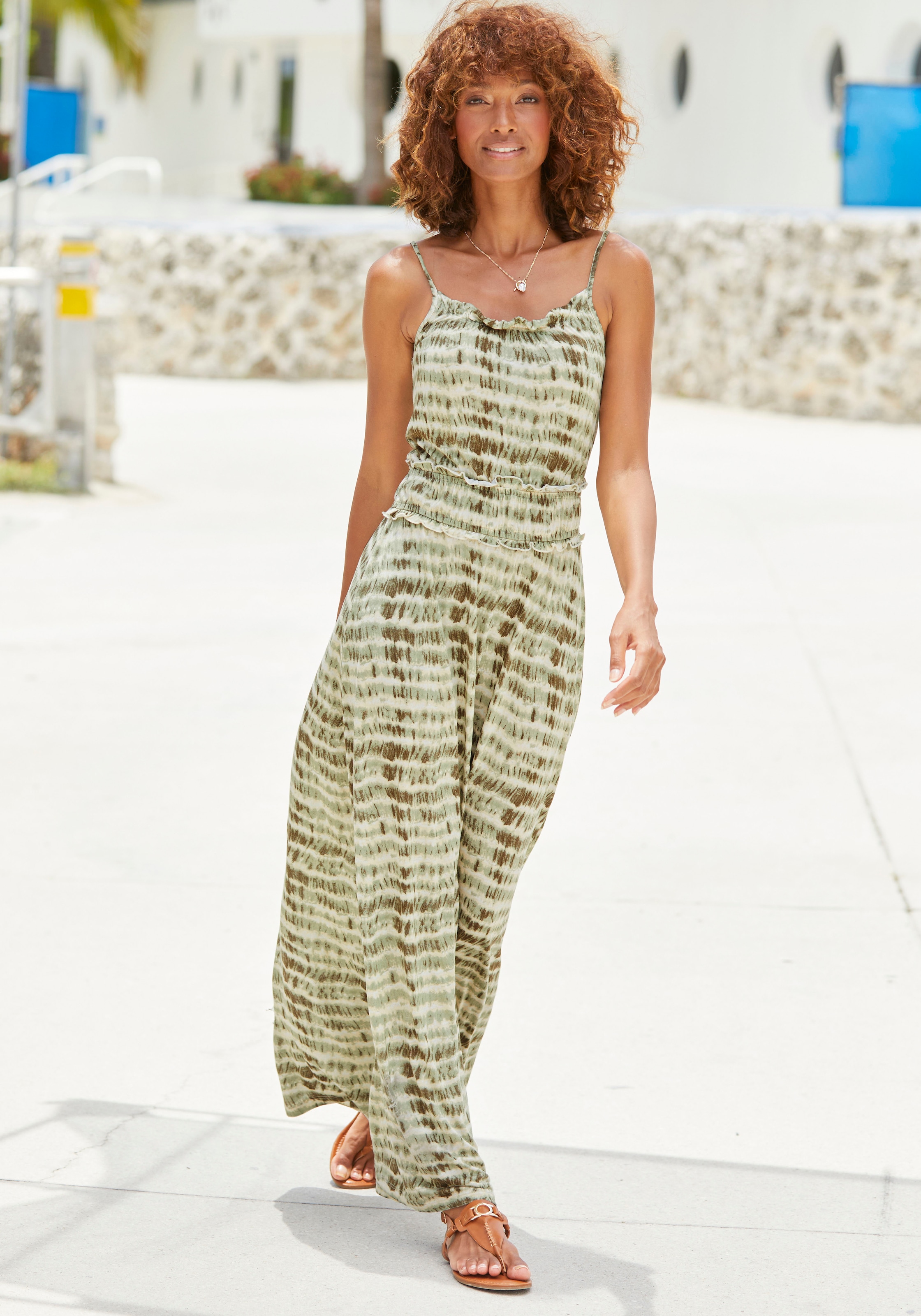 LASCANA Maxikleid, mit Rüschendetails und Gummi in der Taille, Sommerkleid, Strandkleid