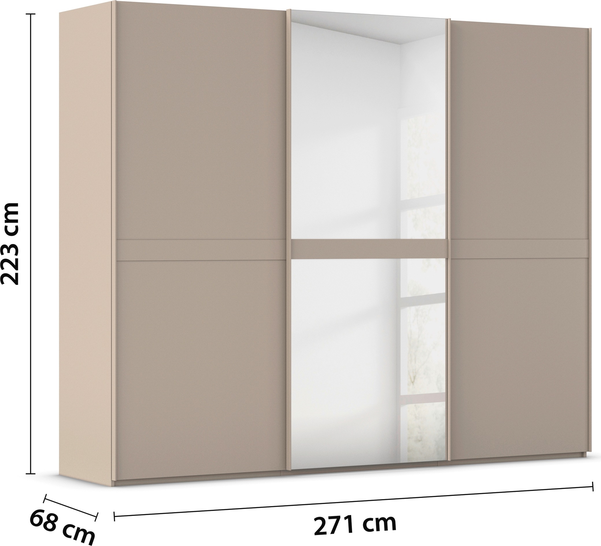 rauch Schwebetürenschrank »Kleiderschrank Schrank Garderobe Schlafzimmerschrank SCALE-LINE«, edle Optik mit Bauchbinde in Korpusfarbe mit Spiegel MADE IN GERMANY