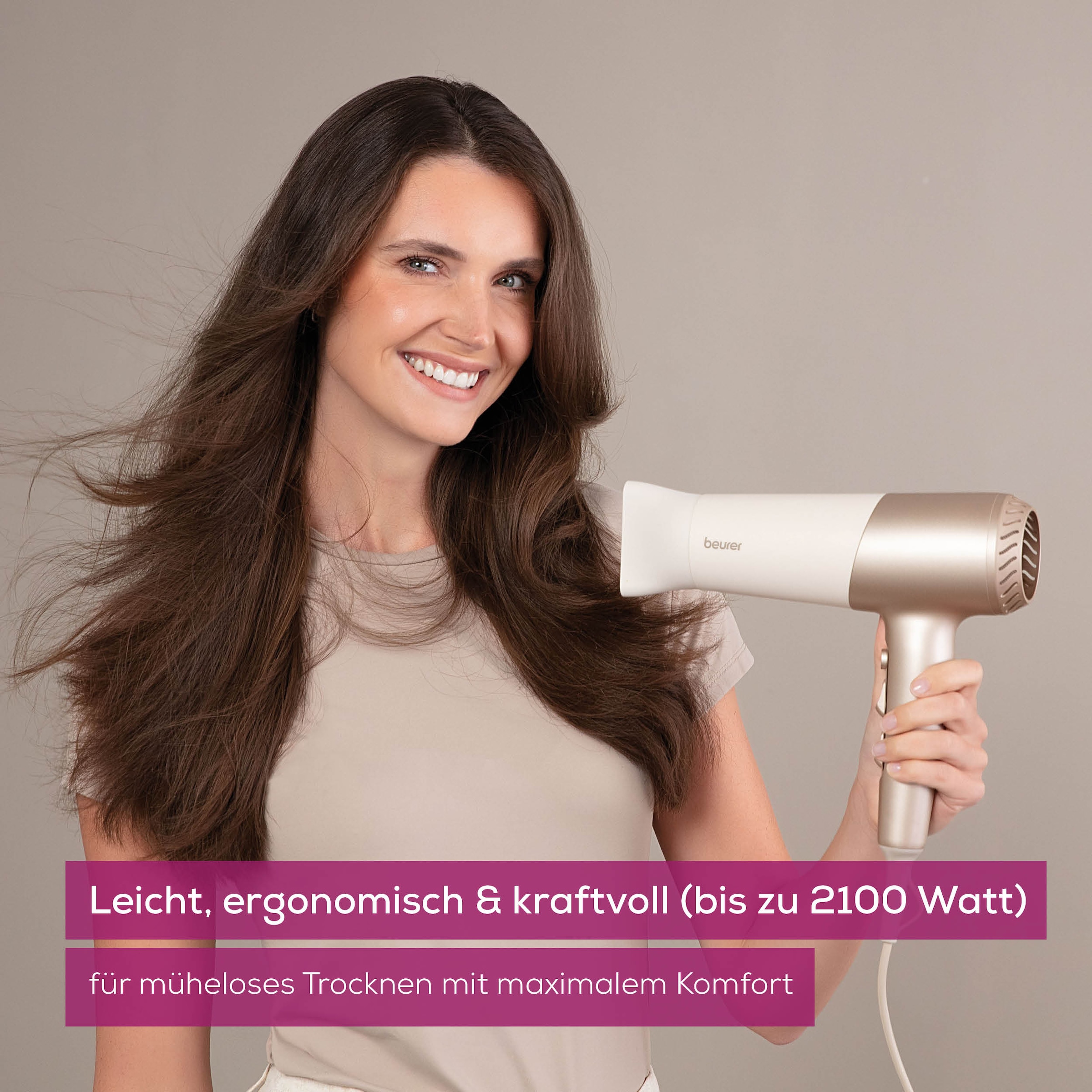 BEURER Ionic-Haartrockner »HC 70, Haartrockner mit Ionenfunktion, mit Leistungsstarkem DC-Motor«, 2100 W, 2 Aufsätze, Mit Ionenfunktion, DC-Motor und Kaltluftstufe