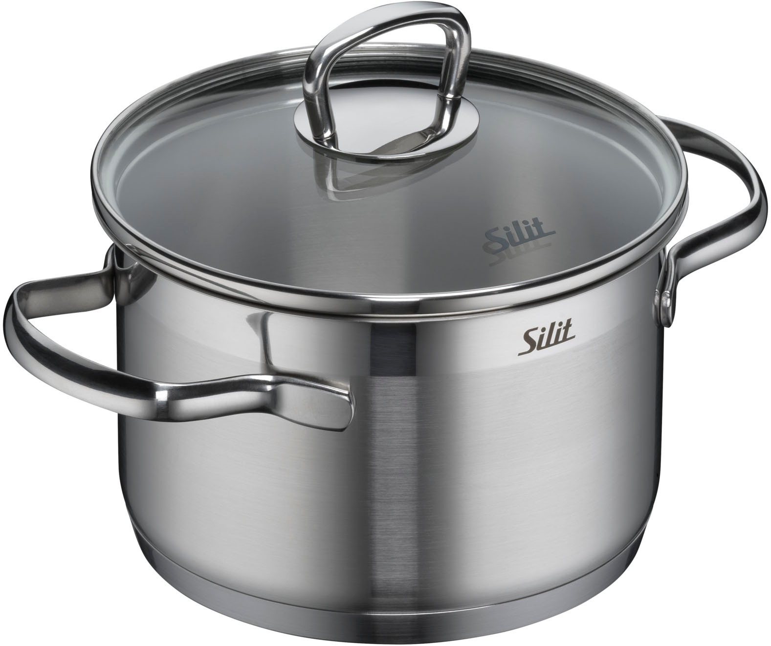 Silit Topf-Set »Toskana, teilmattiert, Induktions Töpfe Set unbeschichtet«, Edelstahl 18/10, (Set, 9 tlg., Bratentopf Ø 20 cm, Fleischtopf Ø 16/20/24 cm, Stielkasserolle Ø 16 cm), mit Glasdeckel, für alle Herdarten geeignet, ohne Innenskalierung