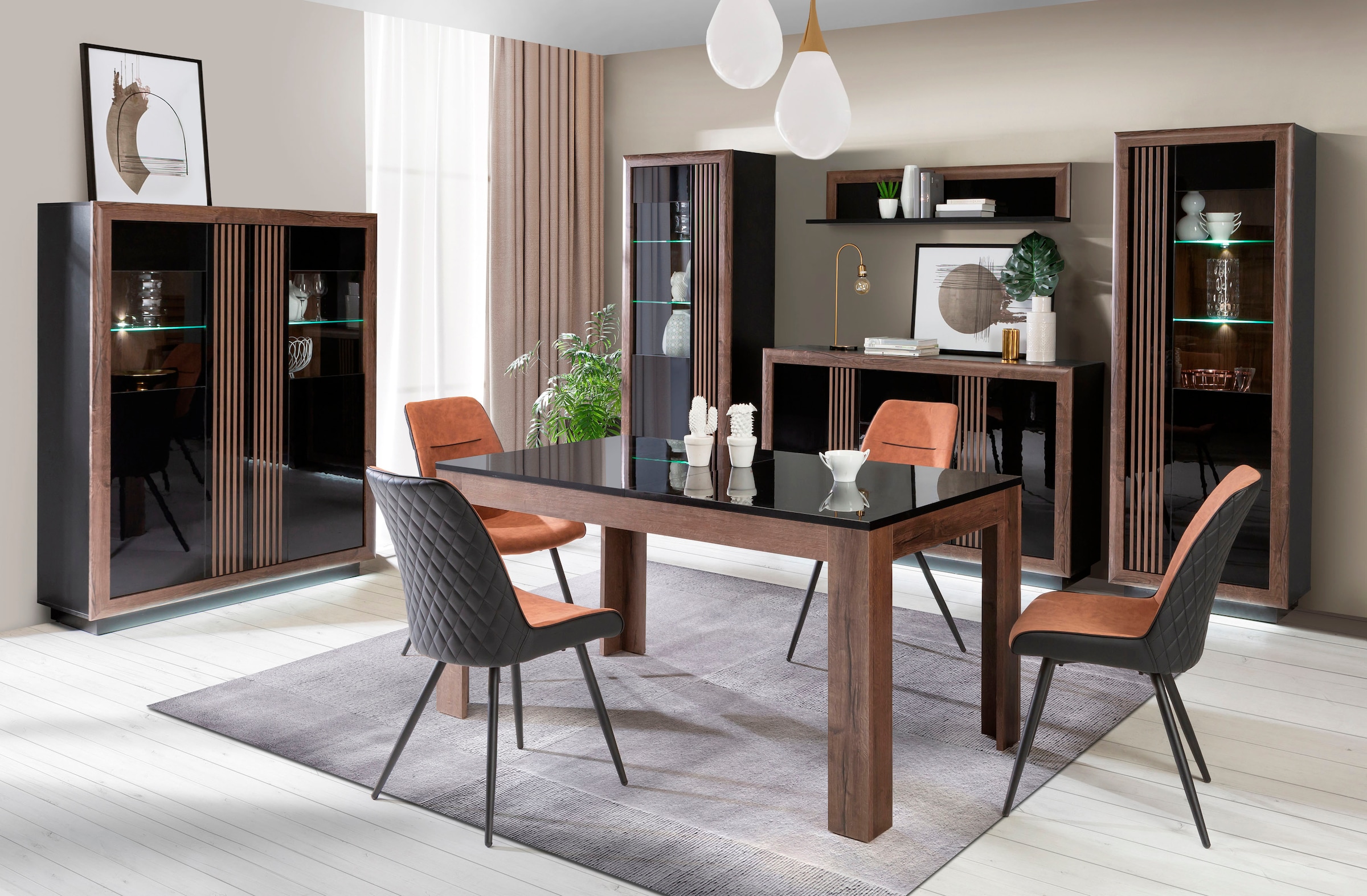 FORTE Highboard »Savona«, Höhe 197 cm, inkl. Lichtleiste im Sockel