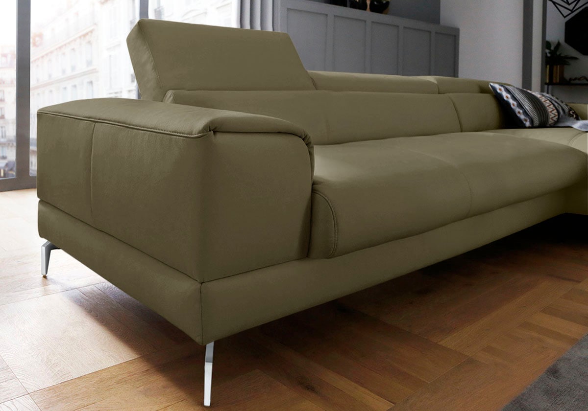W.SCHILLIG Ecksofa »piedroo, Designsofa mit tollem Sitzkomfort, elegant und bequem, L-Form«, Kopfteilverstellung, wahlweise mit Sitztiefenverstellung, Breite 343cm