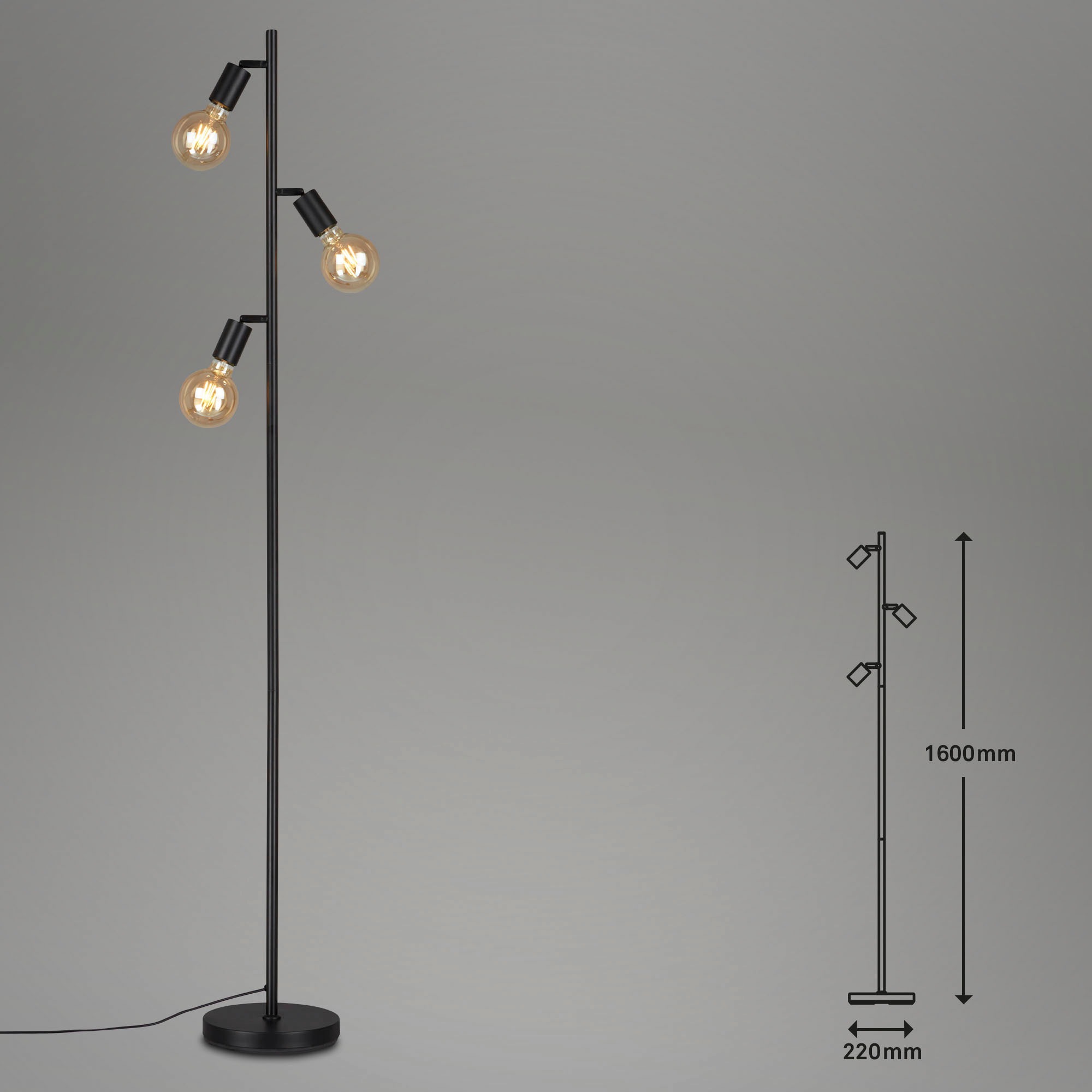 Briloner Leuchten Stehlampe »1387035 KUGLO«, Leuchtmittel E27 | ohne Leuchtmittel, metall/schwarz, inkl. Kabelschalter, exkl. 3x E27 max. 10 W