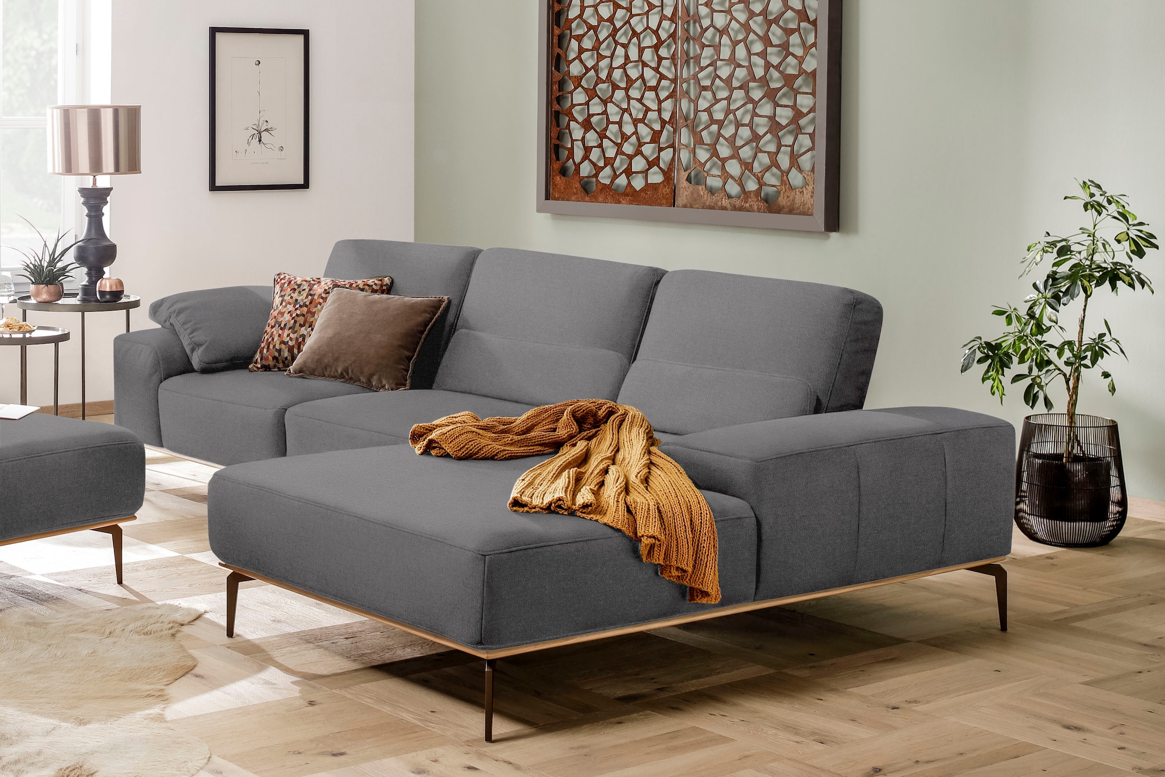 W.SCHILLIG Ecksofa "run", mit Holzsockel, Füße in Bronze pulverbeschichtet, günstig online kaufen