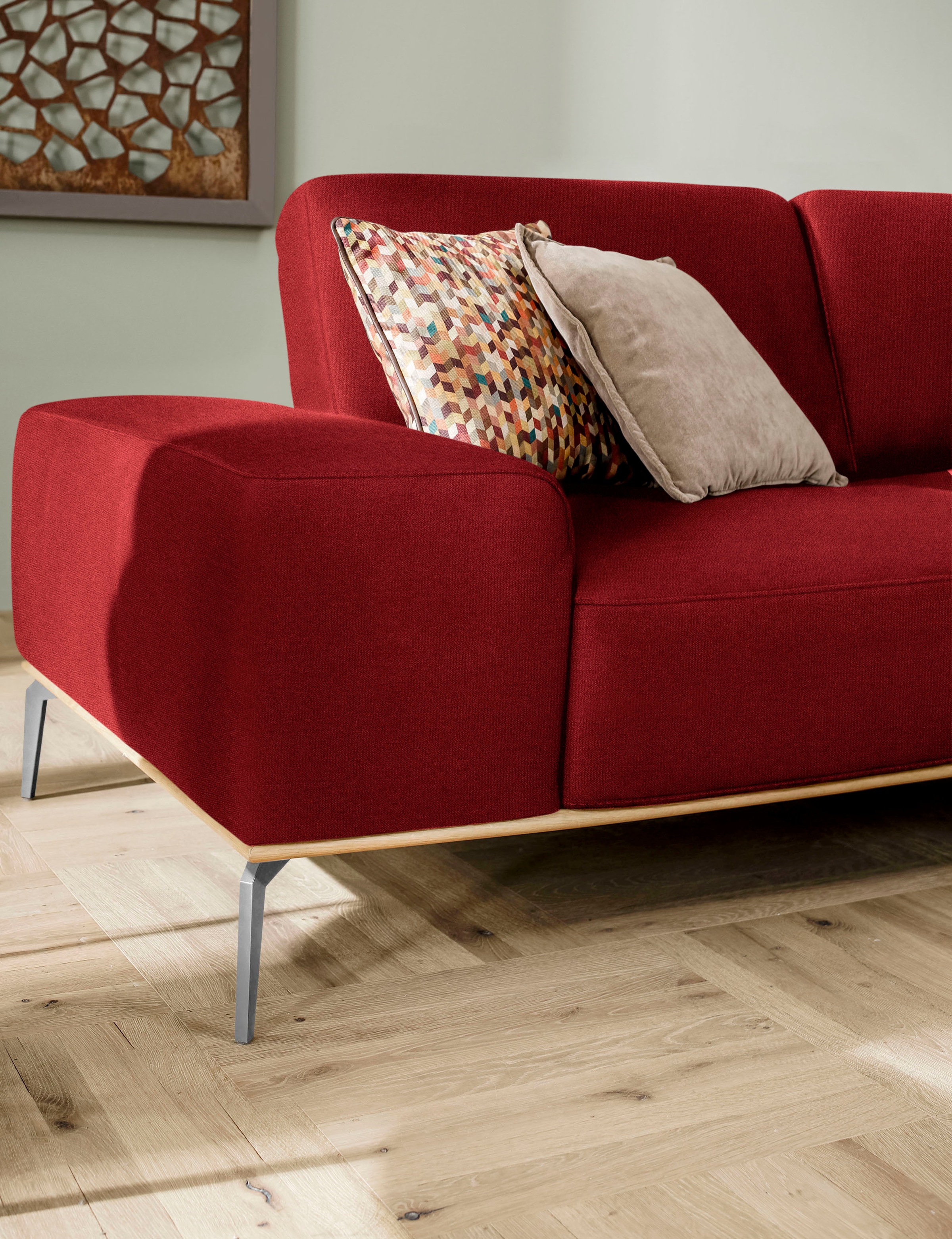 W.SCHILLIG Ecksofa »run, Designsofa mit tollem Sitzkomfort, bequem, L-Form«, mit elegantem Holzsockel, Füße in Chrom glänzend, Breite 319 cm