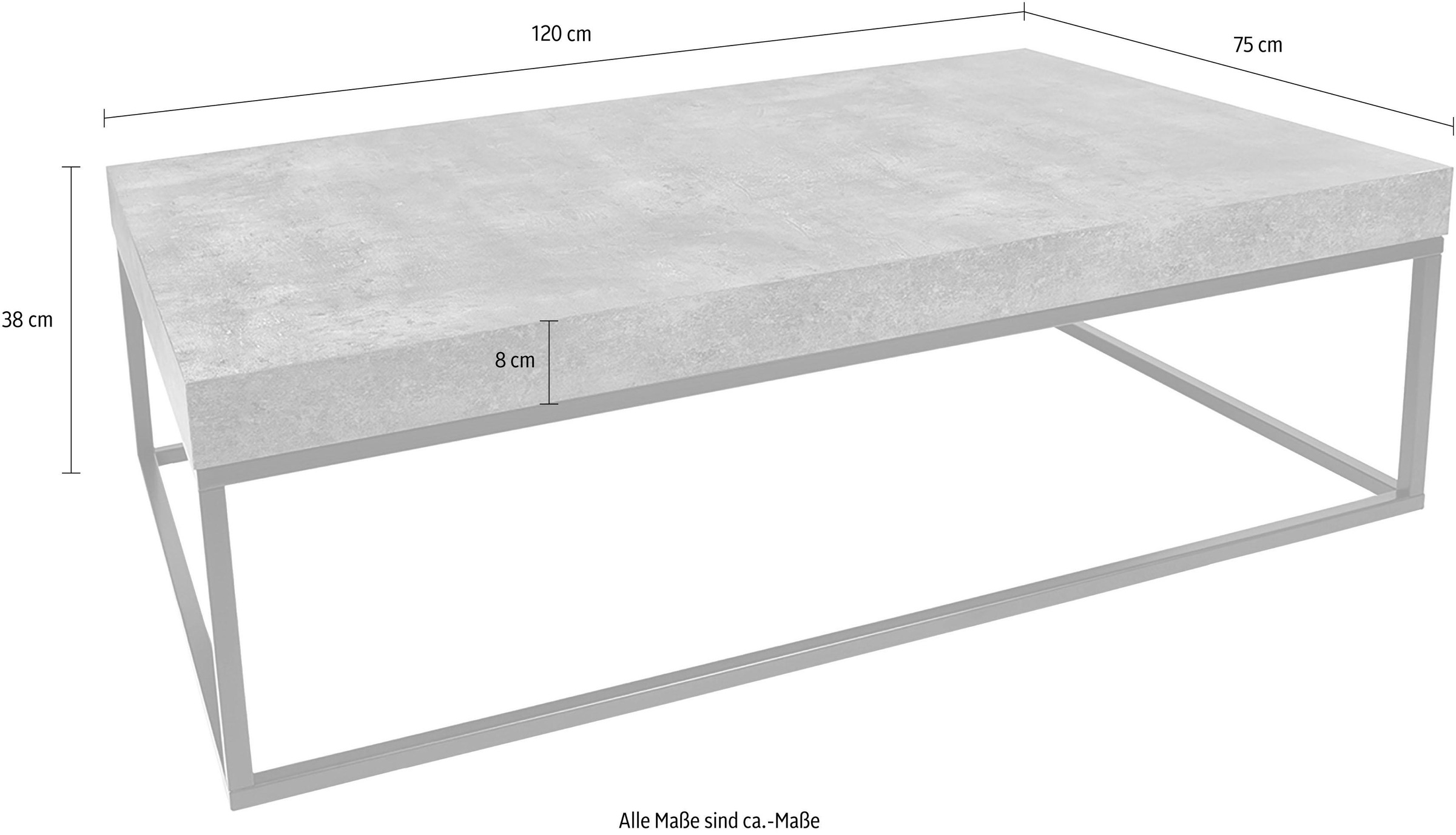 TemaHome Couchtisch »Petra«, mit einer Tischplatte in Beton-Optik und einem schwarzen Beingestell