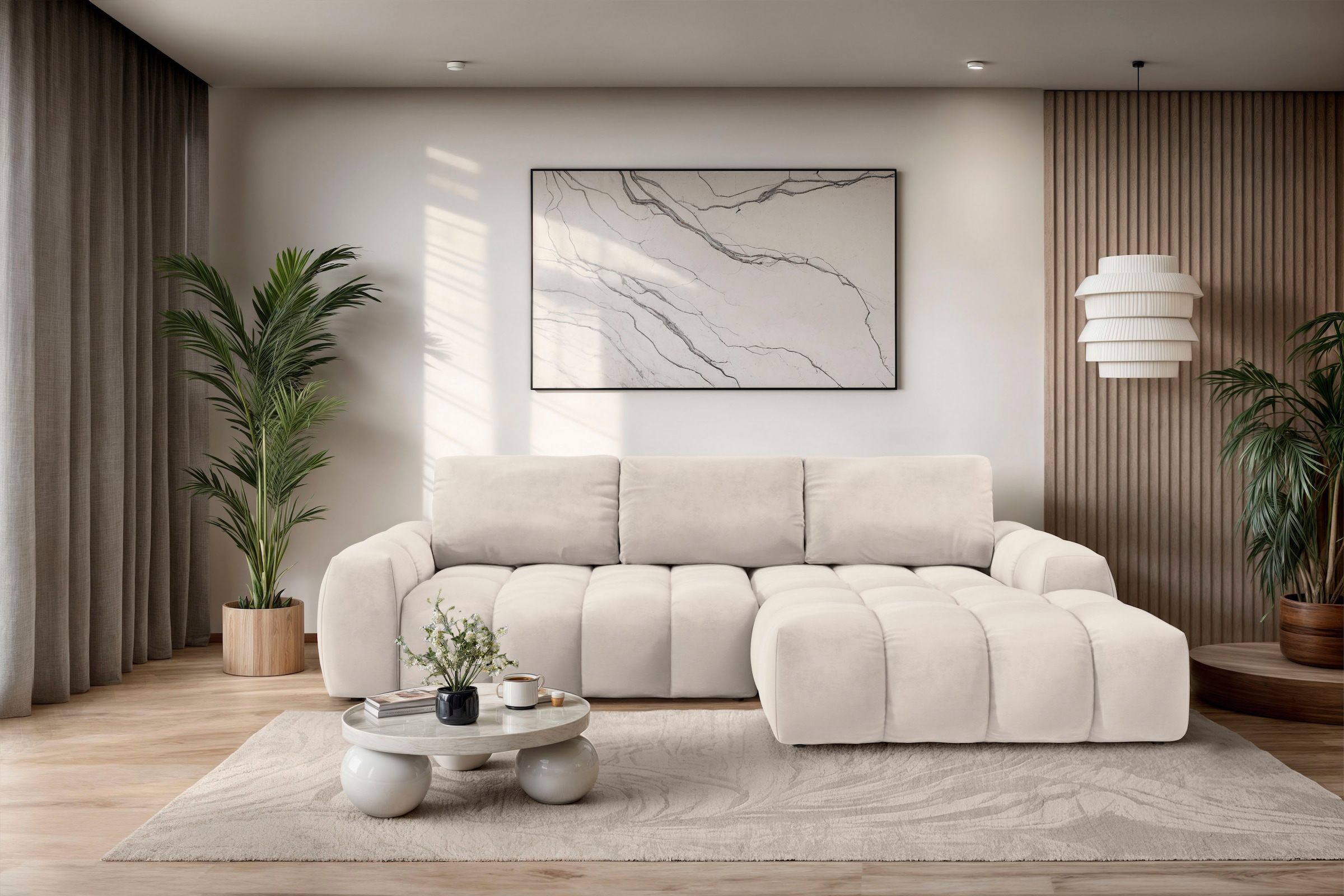 INOSIGN Ecksofa »AZITA klein optionale Schlafsofa mit Bettkasten, B/T/H: 270/166,5/84cm«, L-Form mit Wellenunterfederung, Bubble-Optik