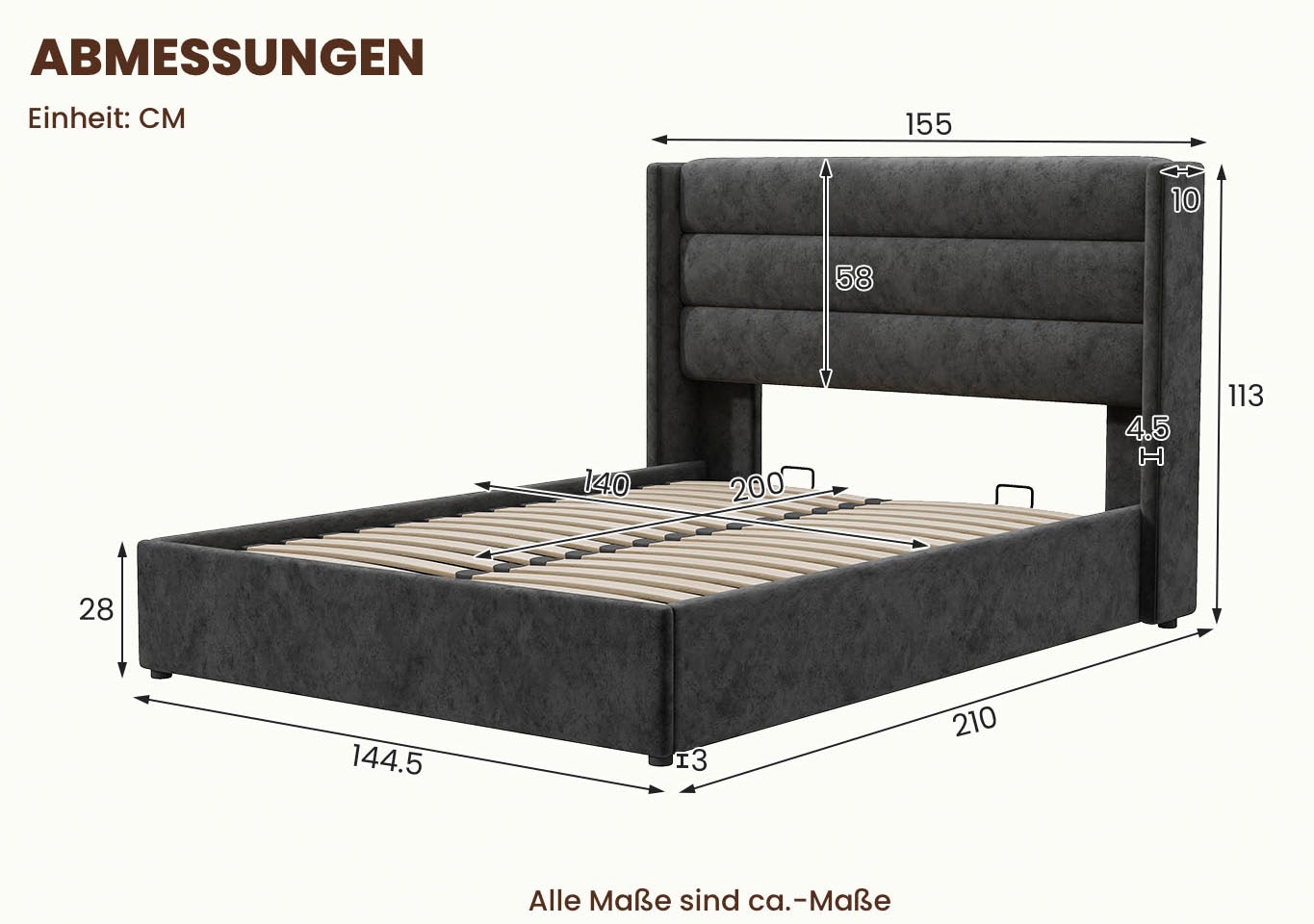OTTO home Polsterbett »ROMMINA, Polsterbett mit Bettkasten in den Breiten 140cm & 180cm« Samtweicher Chenille-Bezug