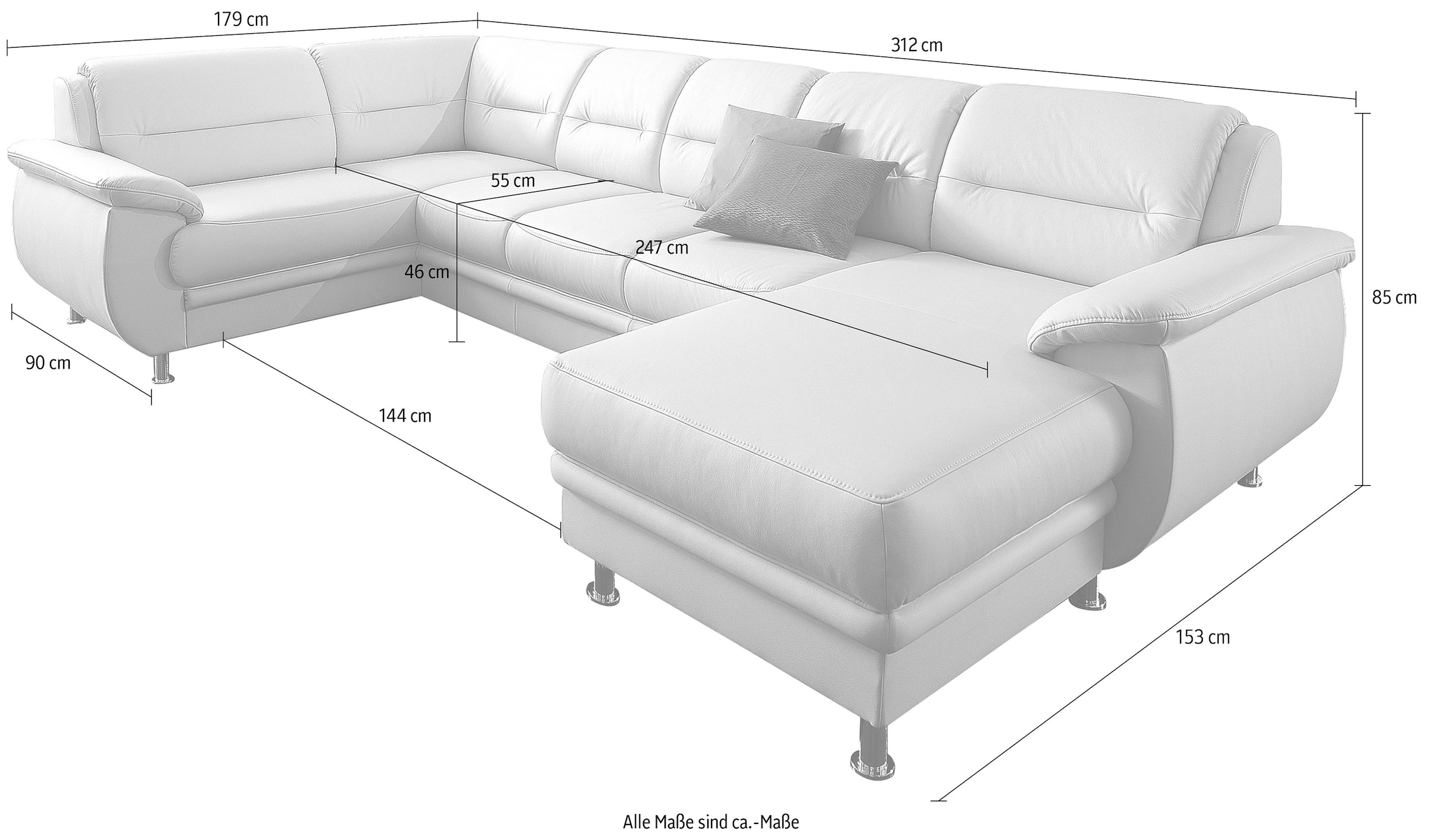 sit&more Wohnlandschaft »Mailand U-Form, B: 312 cm« optional Bettfunktion