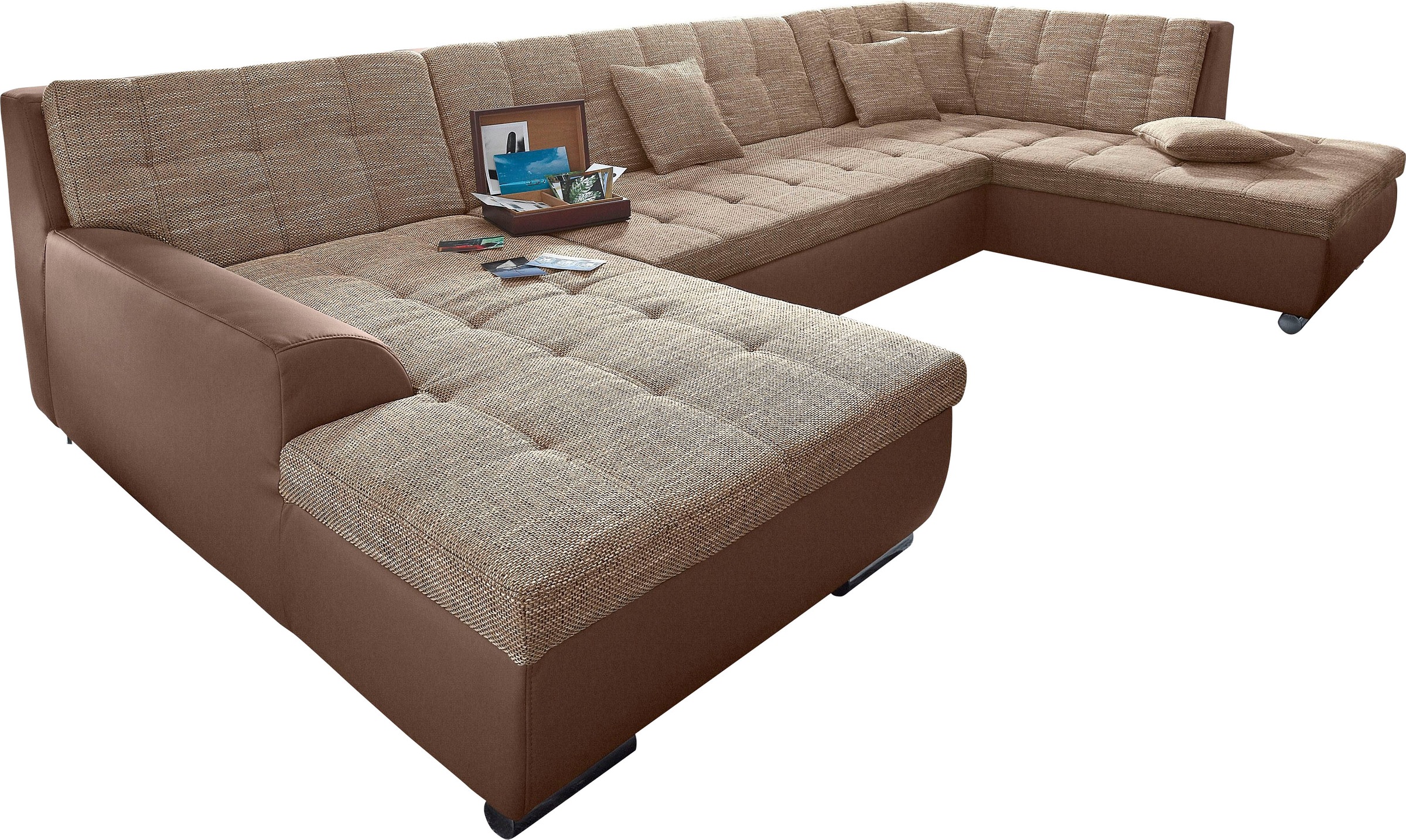 DOMO collection Wohnlandschaft »Treviso incl. Zierkissen, moderne Steppung, XXL: B/T/H: 364/201/83 cm«, wahlweise mit Bettfunktion, in vielen Bezugsarten auch in Cord U-Form