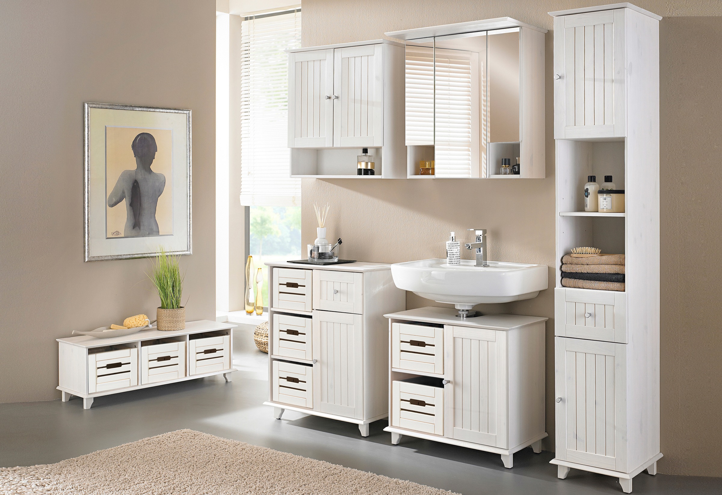 welltime Hängeschrank »Venezia« Badmöbel, aus massiver Kiefer, 2 Türen, Bre günstig online kaufen