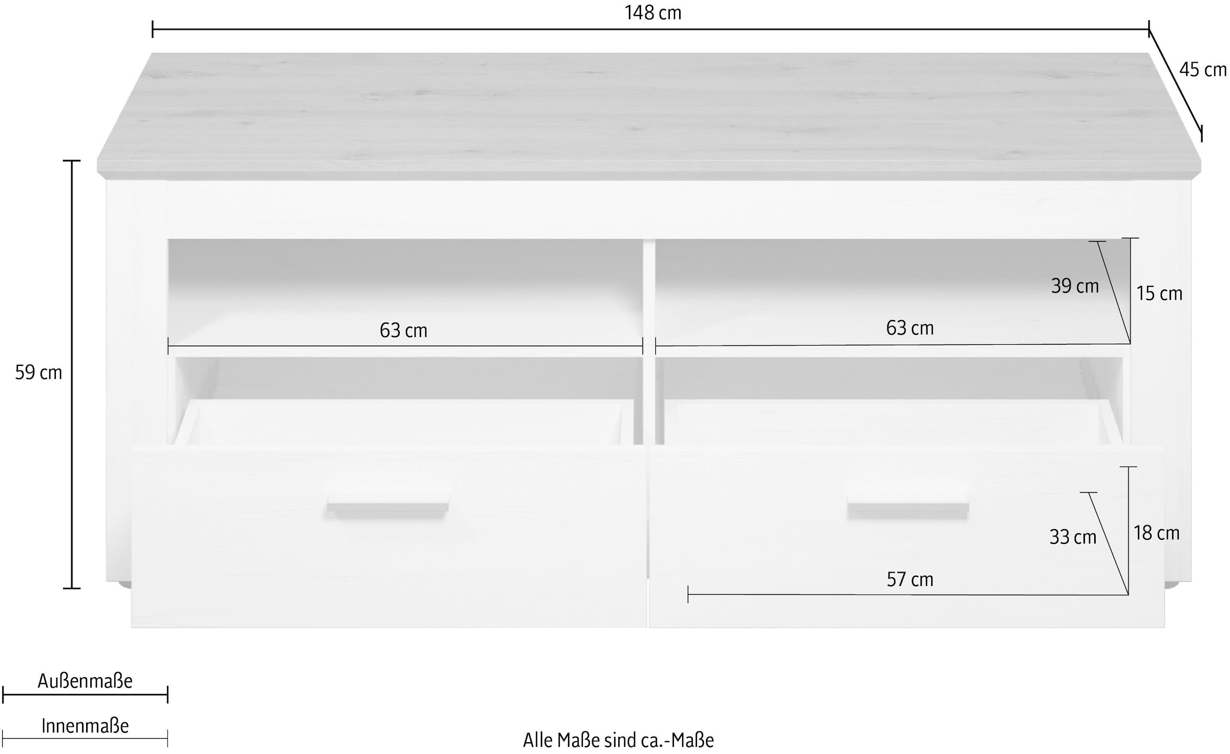 Home affaire Lowboard »Nybro TV-Kommode« TV-Unterteil mit 2 Schubladen & 2 Fächern - (B/T/H) 148/45/59 cm