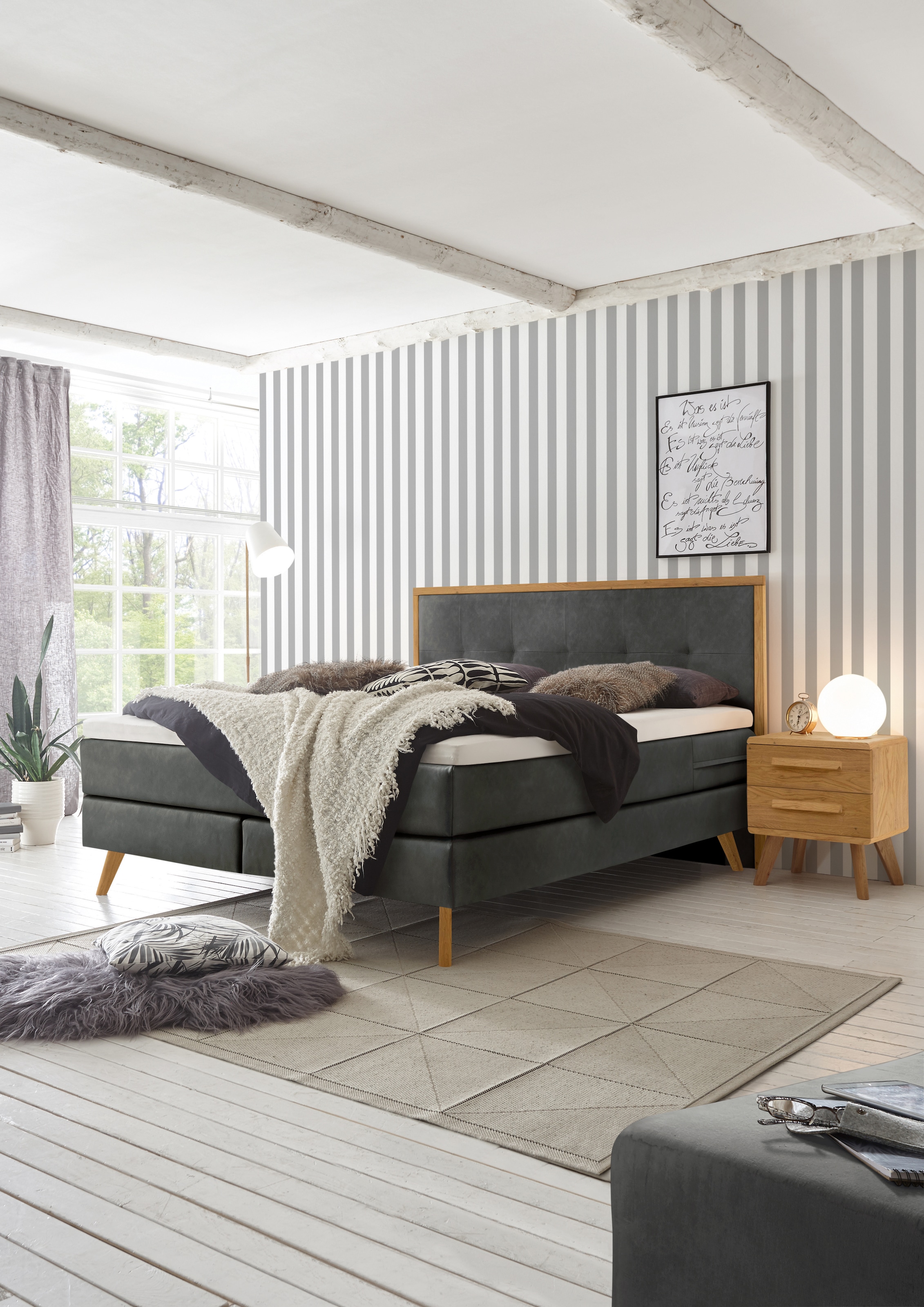 HASENA Boxspringbett »Nordic« modernes Design, Nordic Bett, gestepptes Kopf günstig online kaufen