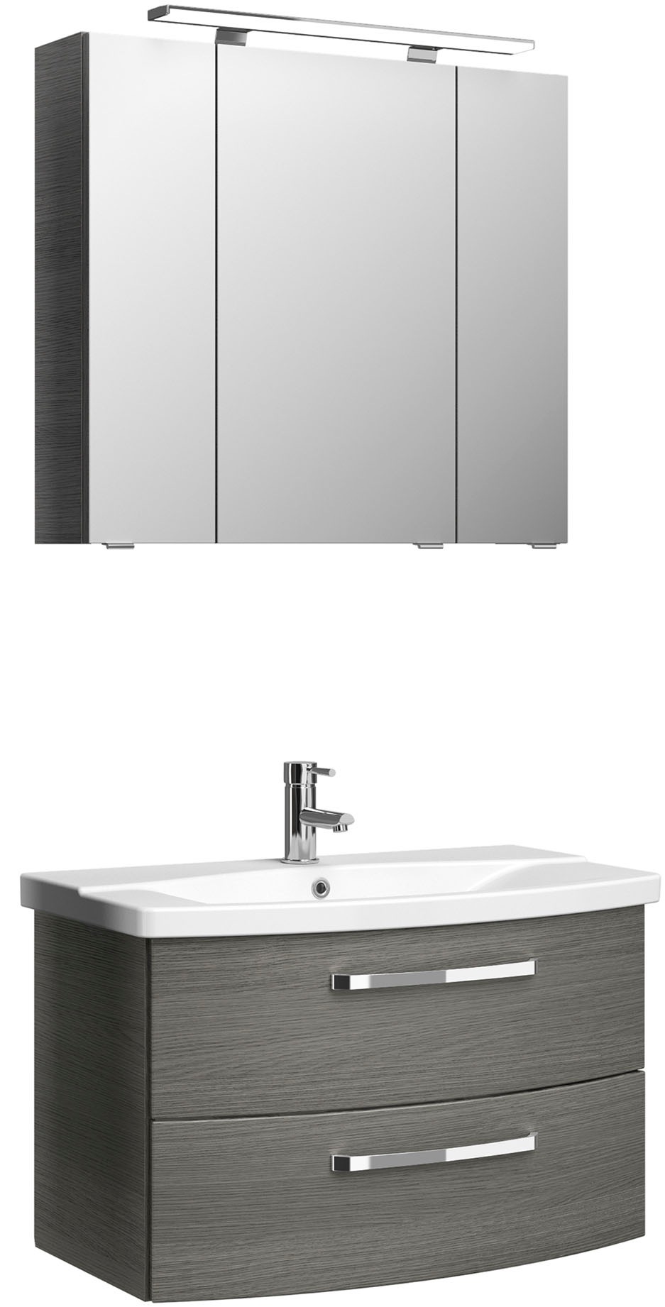Saphir Badmöbel-Set »Serie 4010 2-teilig Keramik-Waschtisch mit LED-Spiegelschrank«, (Set), Badezimmer Set 84 cm breit, inkl. Türdämpfer, 3 Türen, 2 Schubladen