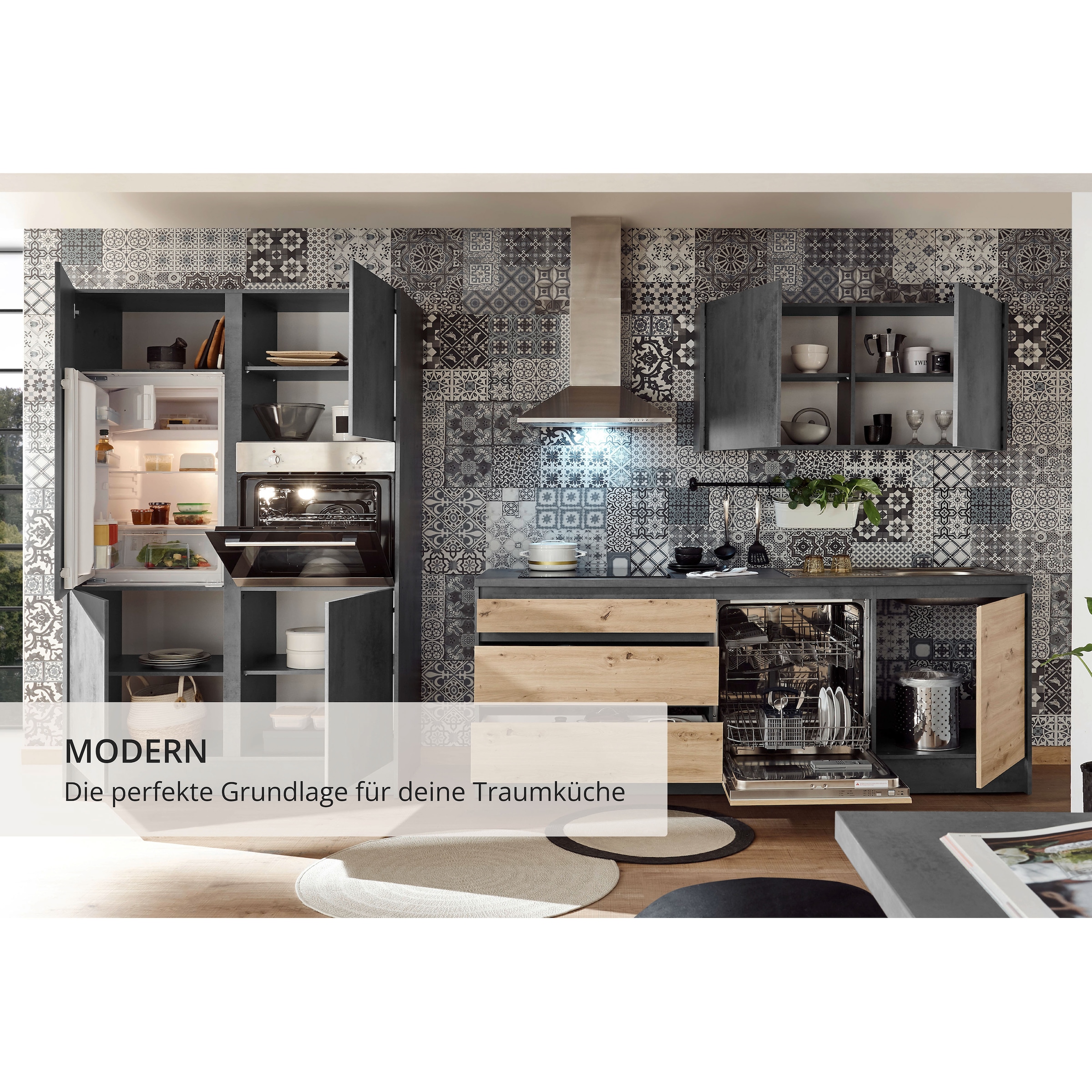 BASIC by Balculina Küchenzeile »Isis«, (Set), mit E-Geräten, Breite 337 cm