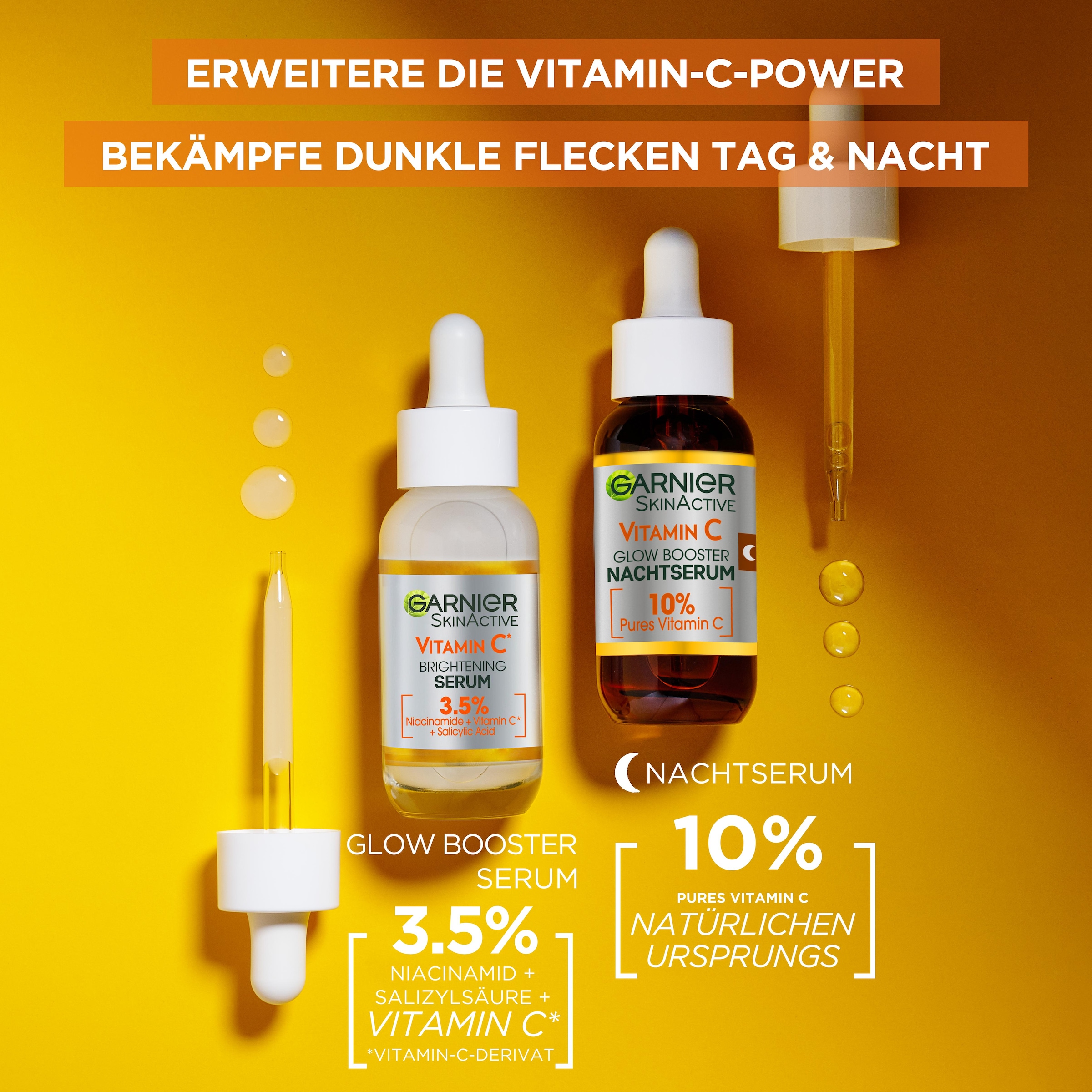 GARNIER Gesichtsserum »Vitamin C Glow Booster Serum Duo«, (Set, 2 tlg.), mit hoher Wirksamkeit