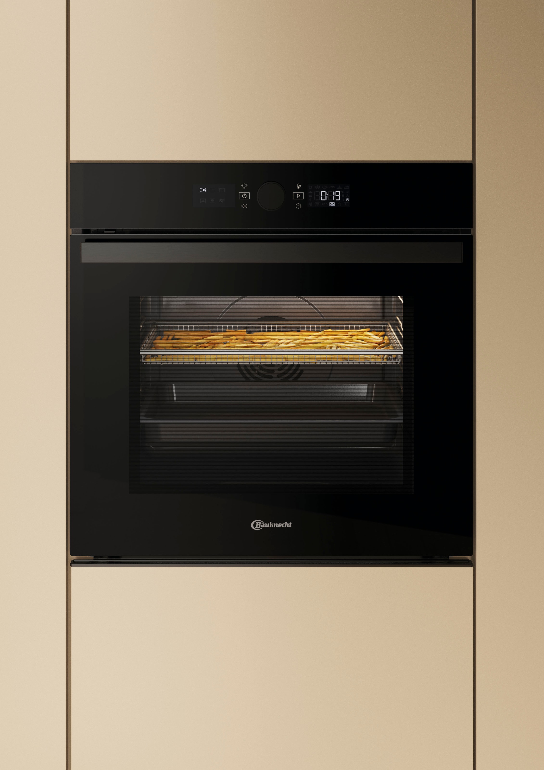 BAUKNECHT Pyrolyse Backofen  »BBI4S8PM1SK«, mit 1-fach-Teleskopauszug, Pyrolyse-Selbstreinigung, AirFry-Funktion, Pizzafunktion, 1-fach-Teleskopauszug, Gentle Steam