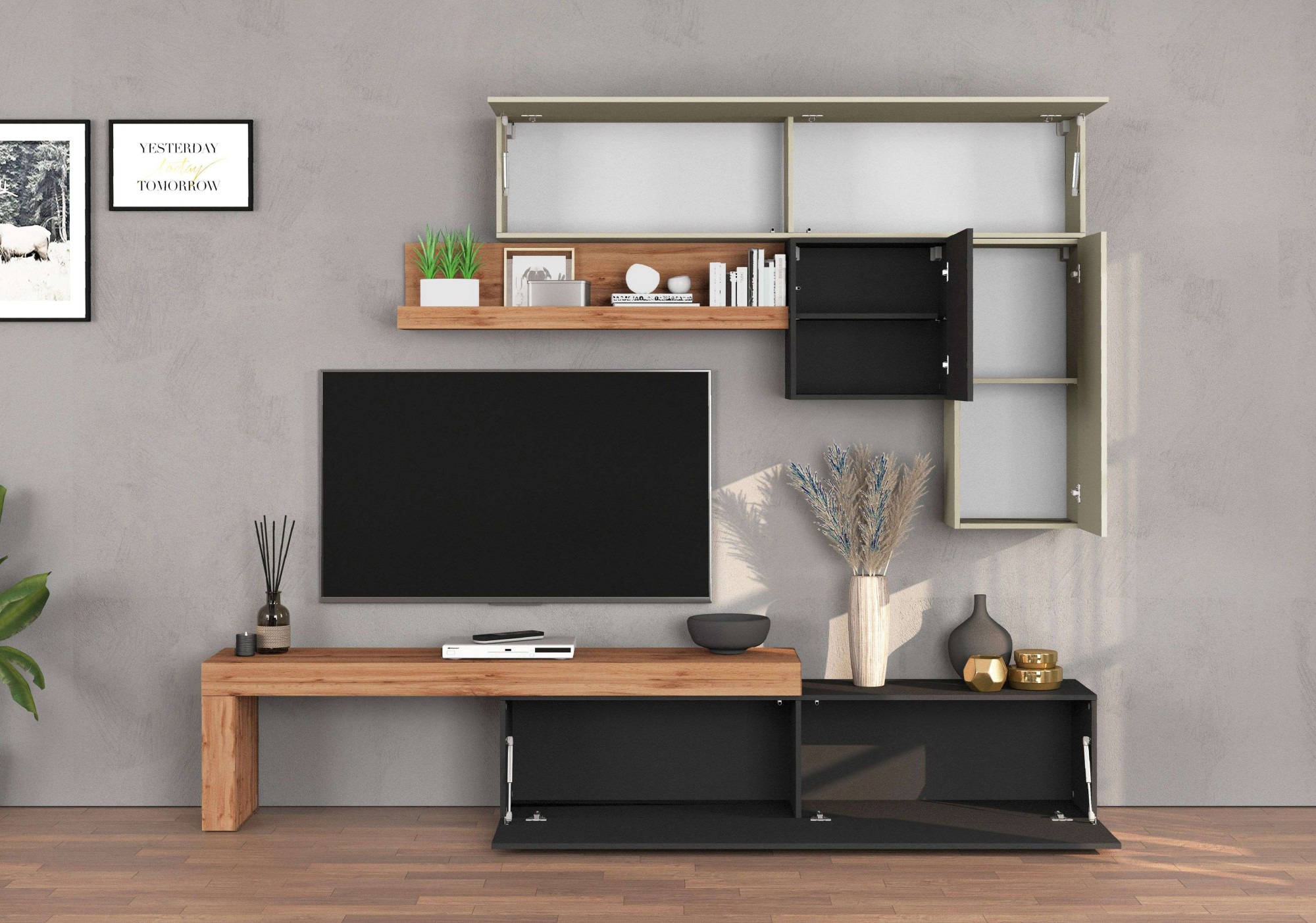 INOSIGN Wohnwand »Chronos Wohnwand, Medienwand, 5-er set«, (Set, 5 St.), ca. 270 cm mit Hängeschränke, Würfel, Regal, Lowboard, Made in Italy