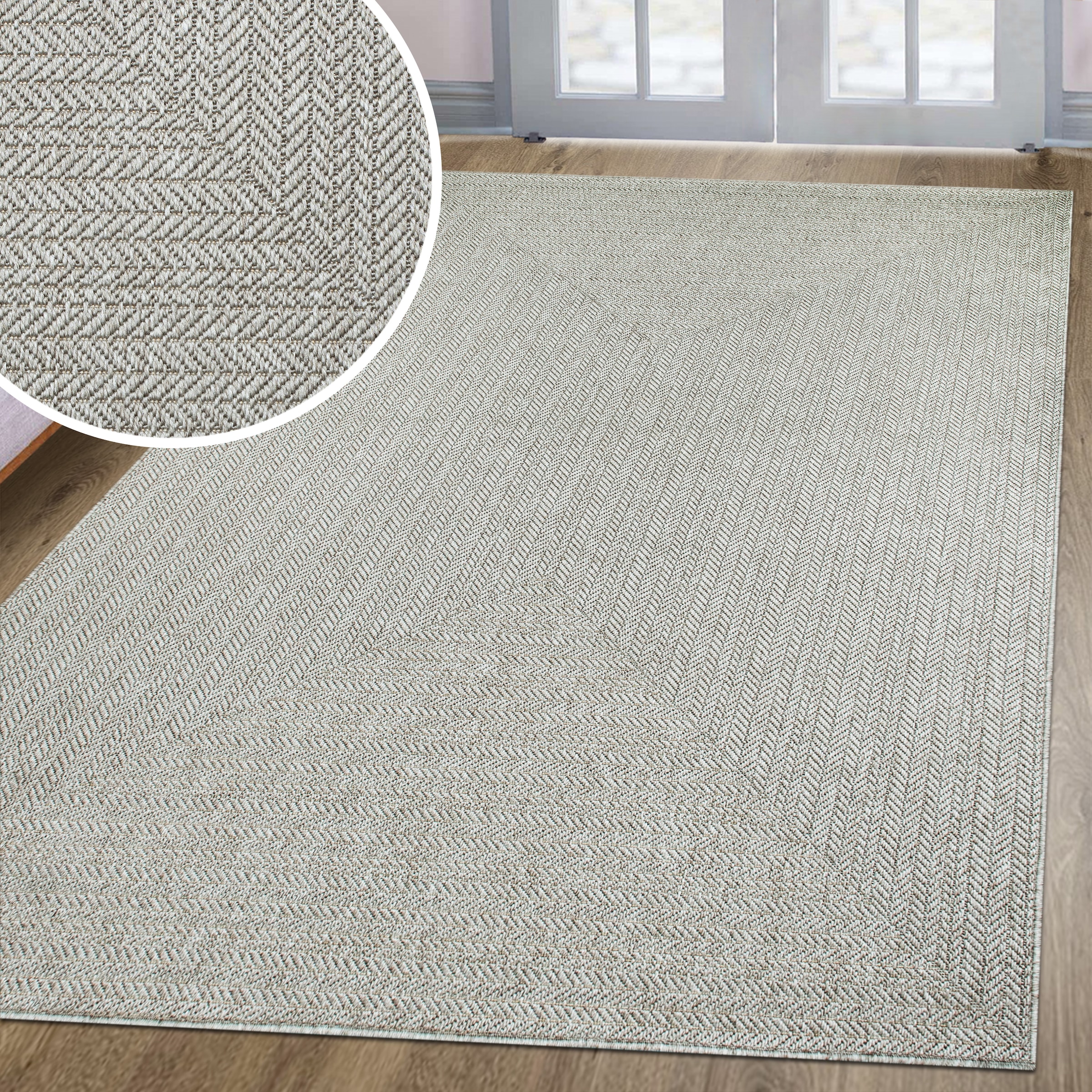 OTTO home Teppich »Aliv, Fischgräten-Design auch für Balkon und Terrasse« rechteckig 3 mm Höhe In- und Outdoor geeignet, Wetterfest & UV-beständig