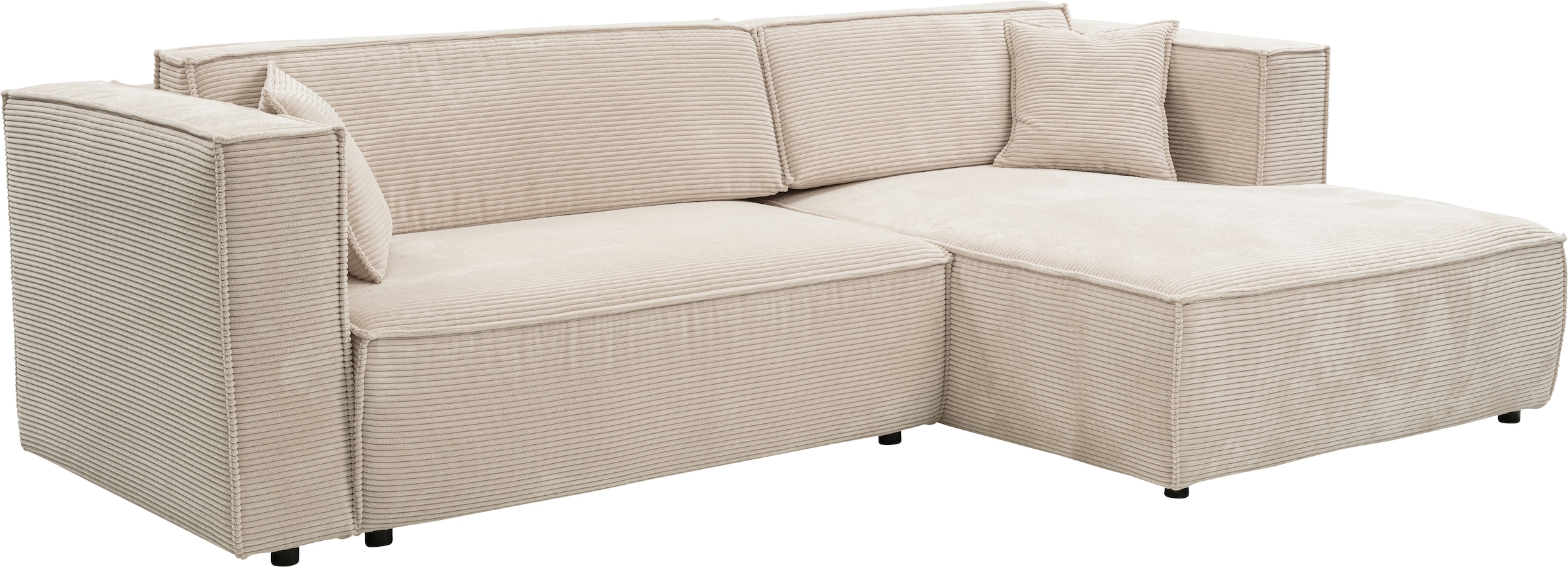 WERK2 Ecksofa »Atlanta-New, modernes Design, Stellmaße 280x147cm, L-Form, Kedernaht« hoher Komfort, Schlaffunktion & Bettkasten, Cord, Natur