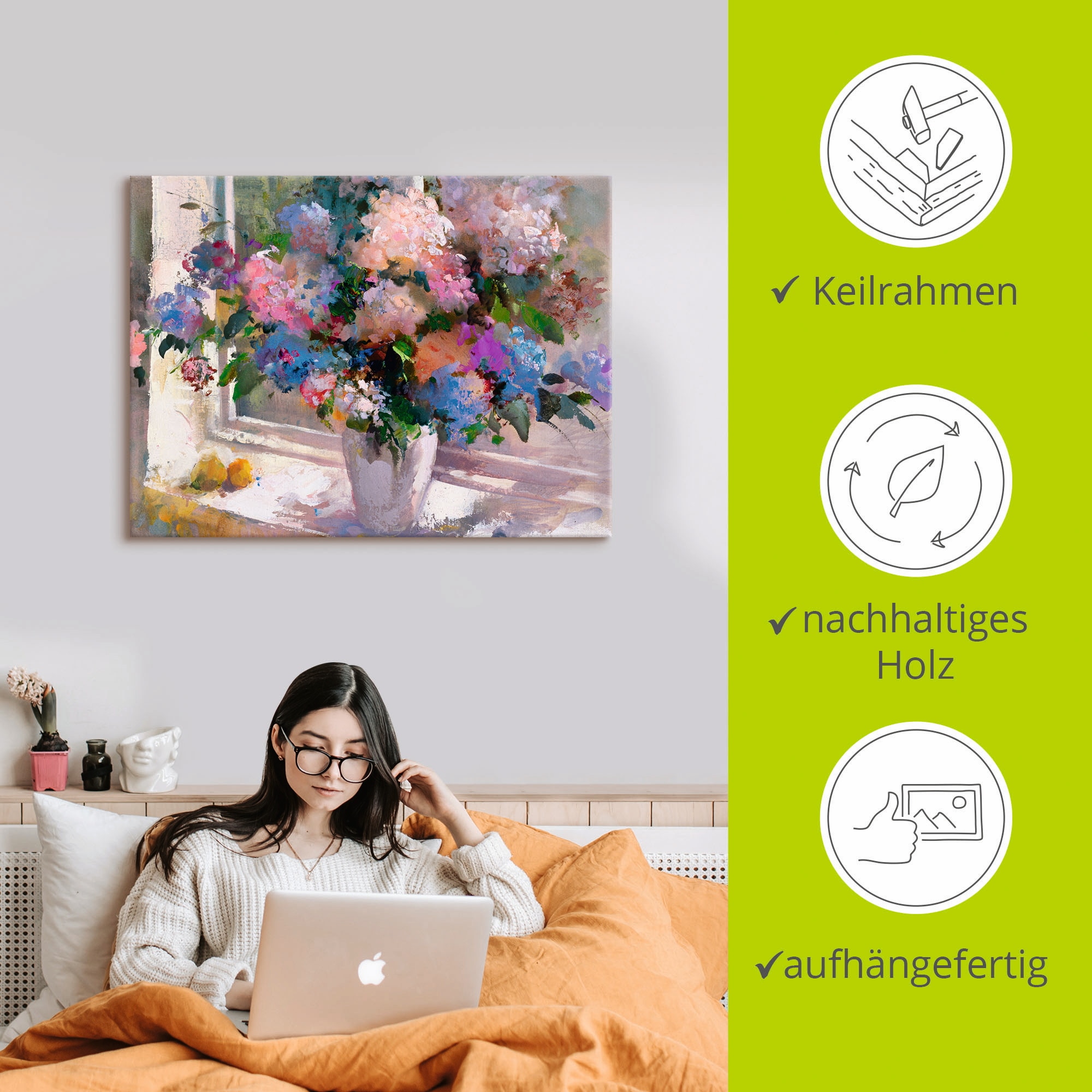 Artland Leinwandbild »Hortensie«, Blumen, (1 St.), auf Keilrahmen gespannt