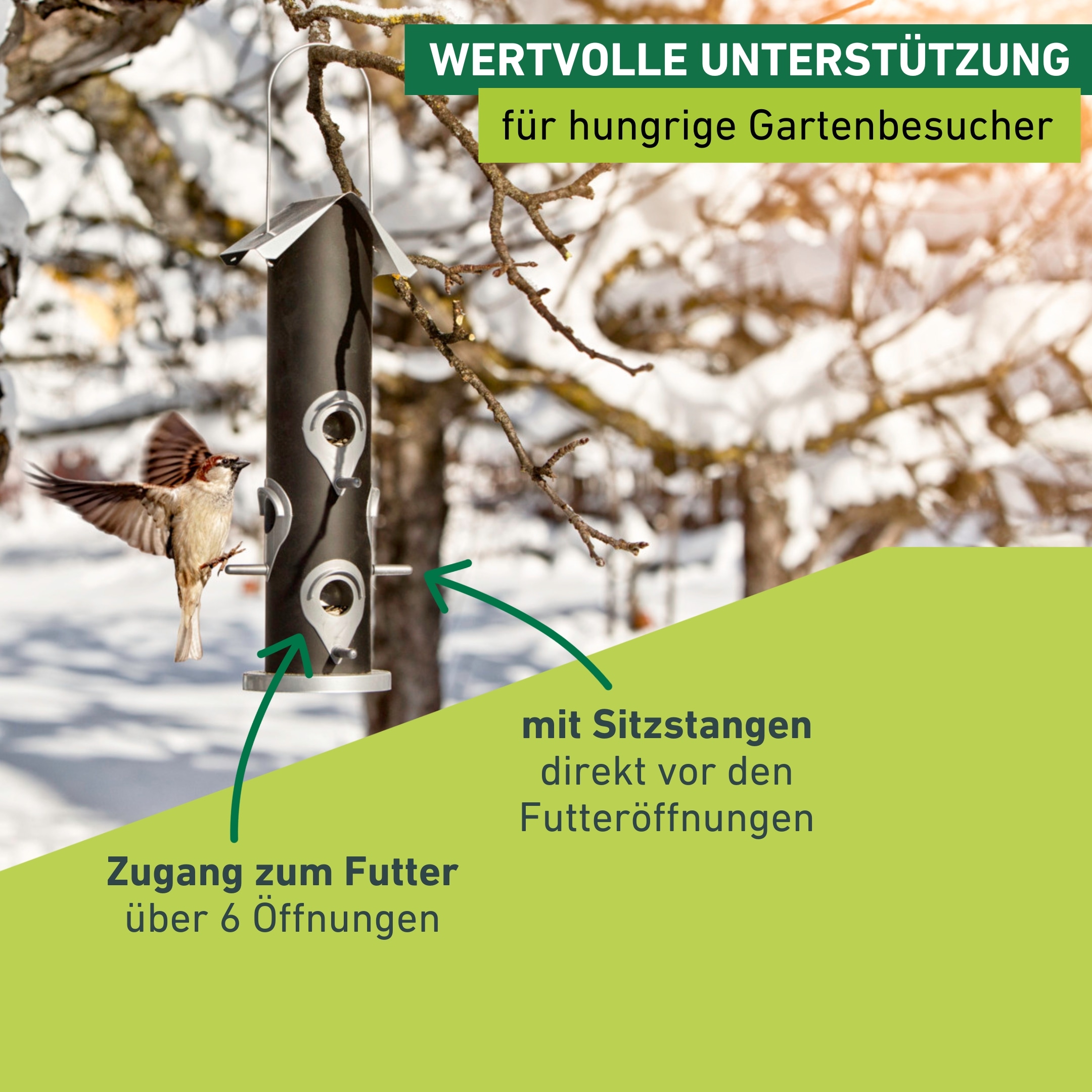 Windhager Vogelhaus »Saatmischung, Vogelfuttersilo aus robustem Metall« Futterstation inkl. Aufhängung, Füllvolumen ca. 1,25l, 13,5x13,5x35cm