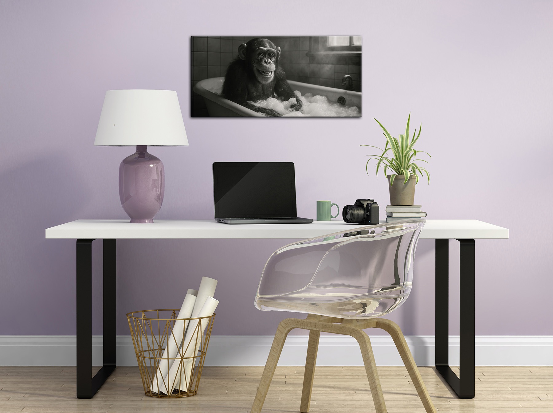 Bönninghoff Bild »SCHIMPANSE IM BAD 33x70 cm – Leinwandbild Keilrahmen Deko modern«