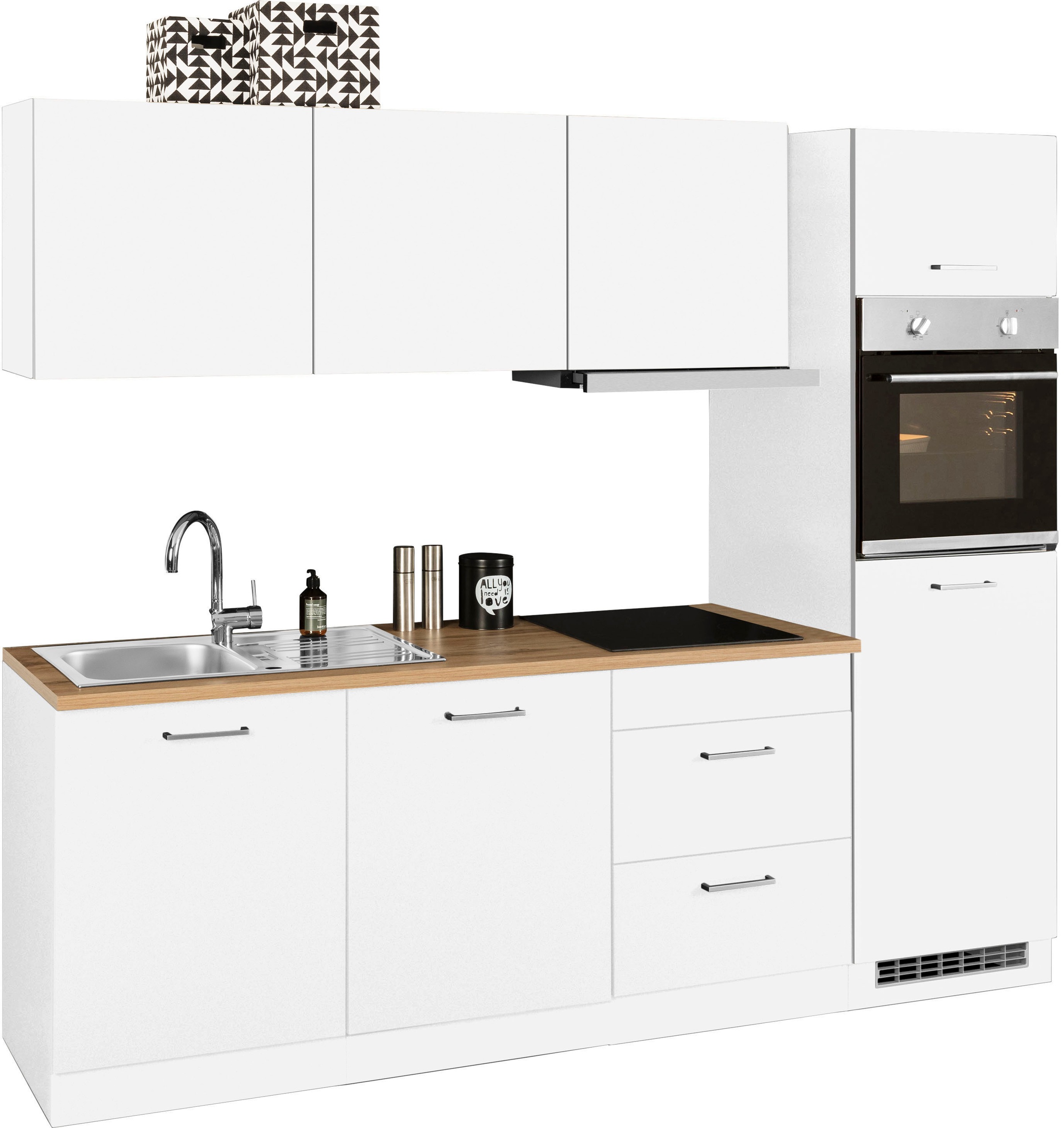 KOCHSTATION Küchenzeile »KS-Kehl«, mit E-Geräten, Breite 240 cm, inkl. Kühlschrank